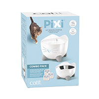 Catit Pixi Fountain White Combo with Feeding Dish & 3 Filters