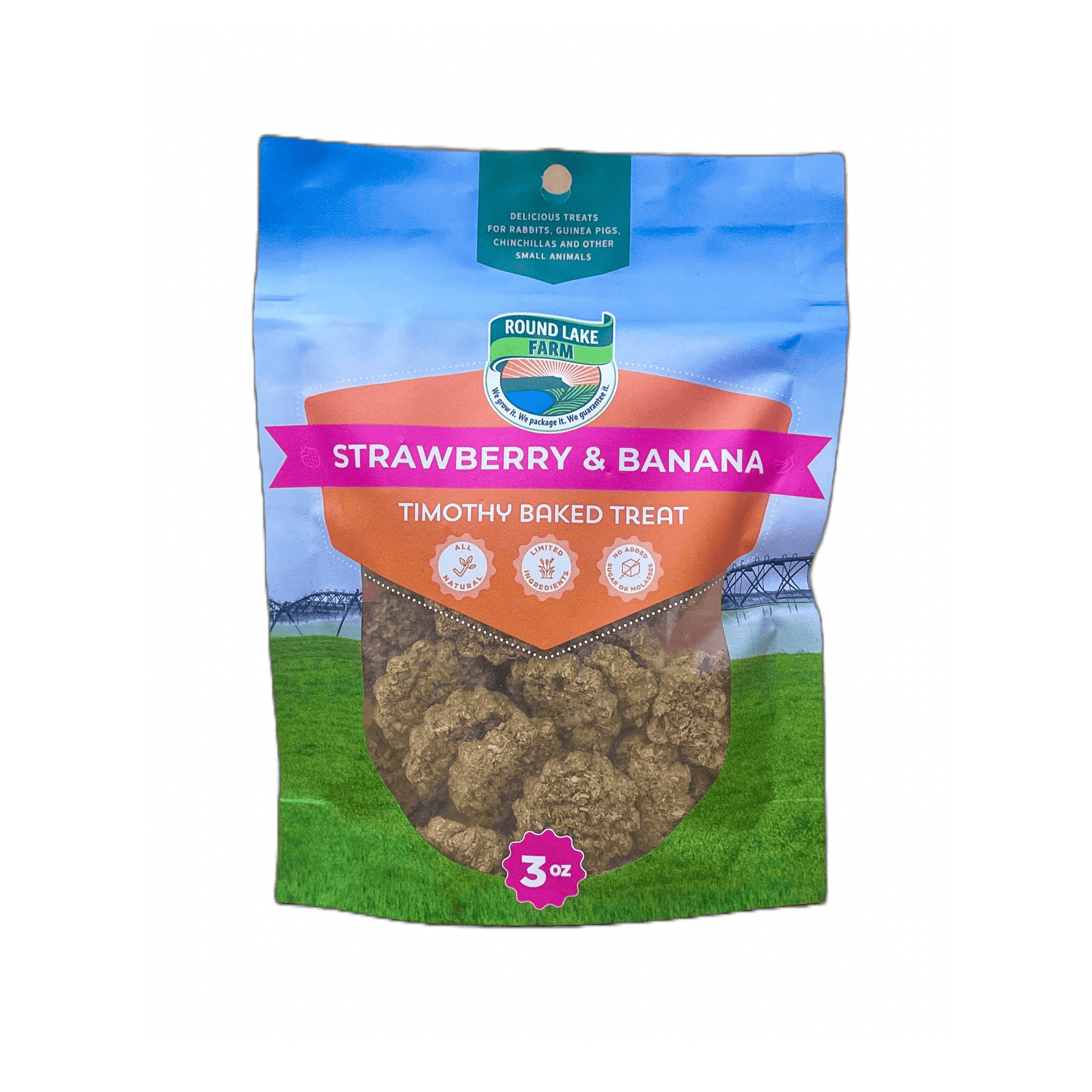 Round Lake Farm Small Animal Strawberry & Banana Timothy Treats - 85 g - Small Animal Food Treats - Round Lake Farm - PetMax Canada