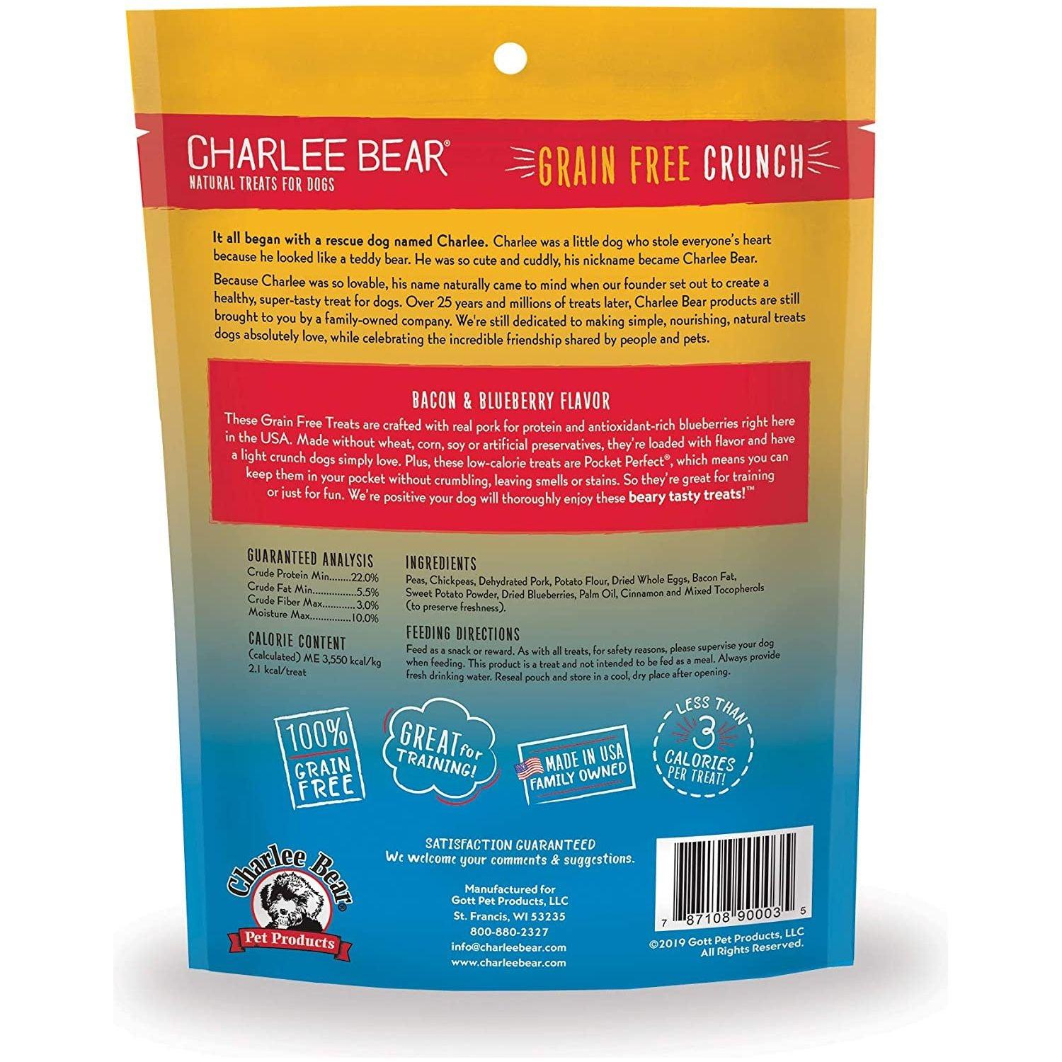 Charlee Bear Grain Free Crunch Bacon & Blueberry Flavour Dog Treats - 8oz - Dog Treats - Charlee Bear - PetMax Canada