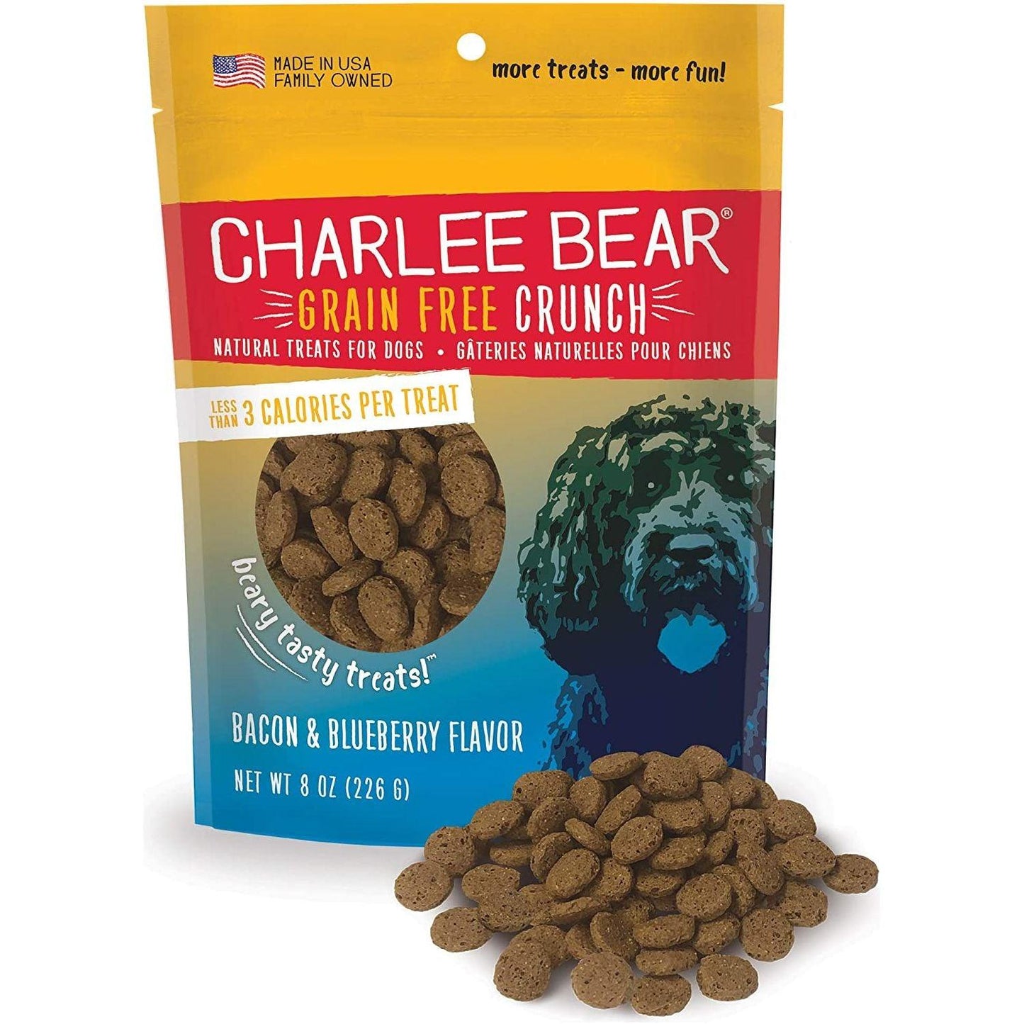 Charlee Bear Grain Free Crunch Bacon & Blueberry Flavour Dog Treats - 8oz - Dog Treats - Charlee Bear - PetMax Canada