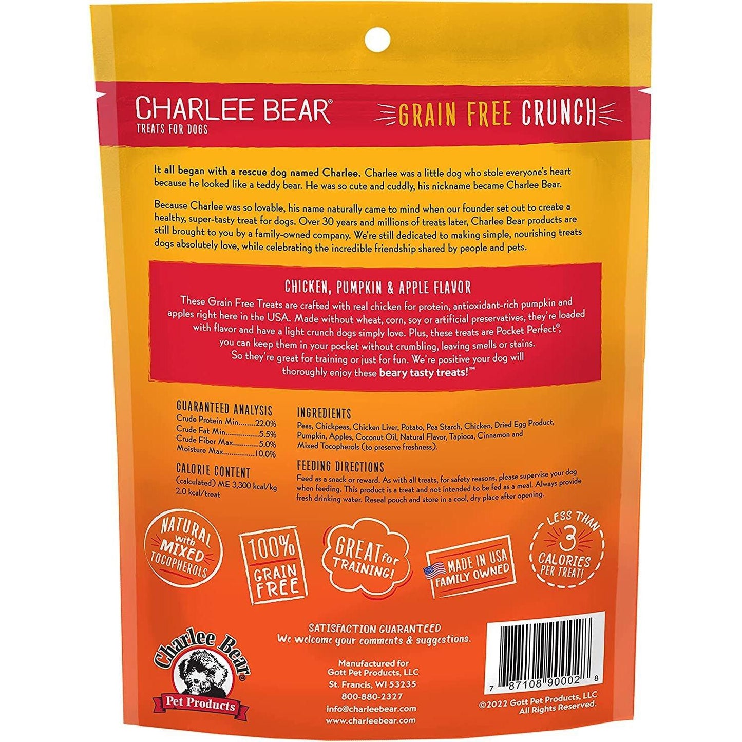 Charlee Bear Grain Free Crunch Chicken, Pumpkin & Apple Dog Treats - 8oz - Dog Treats - Charlee Bear - PetMax Canada