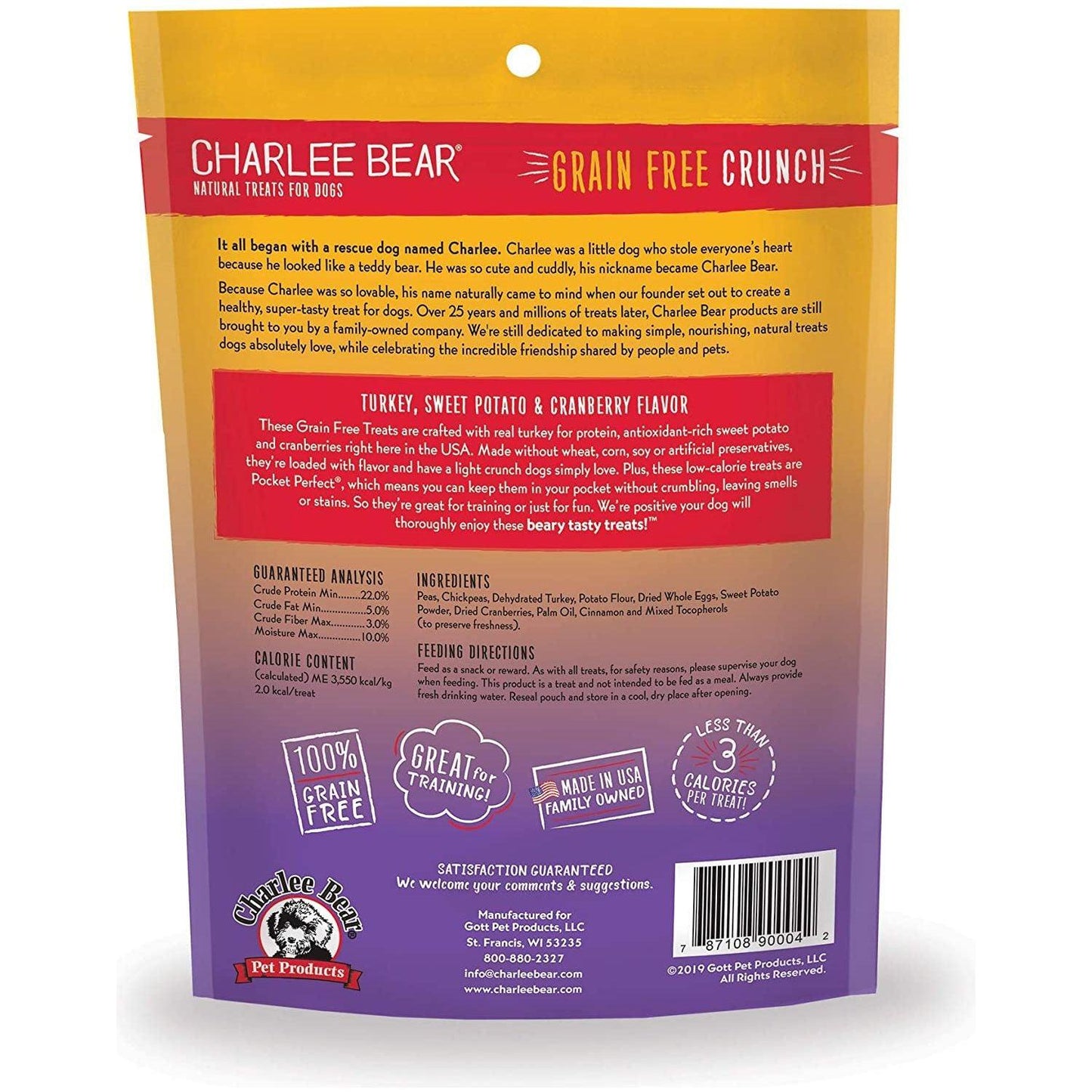 Charlee Bear Grain-Free Crunch Turkey, Sweet Potato and Cranberry Flavour Dog Treats - 226g - Dog Treats - Charlee Bear - PetMax Canada