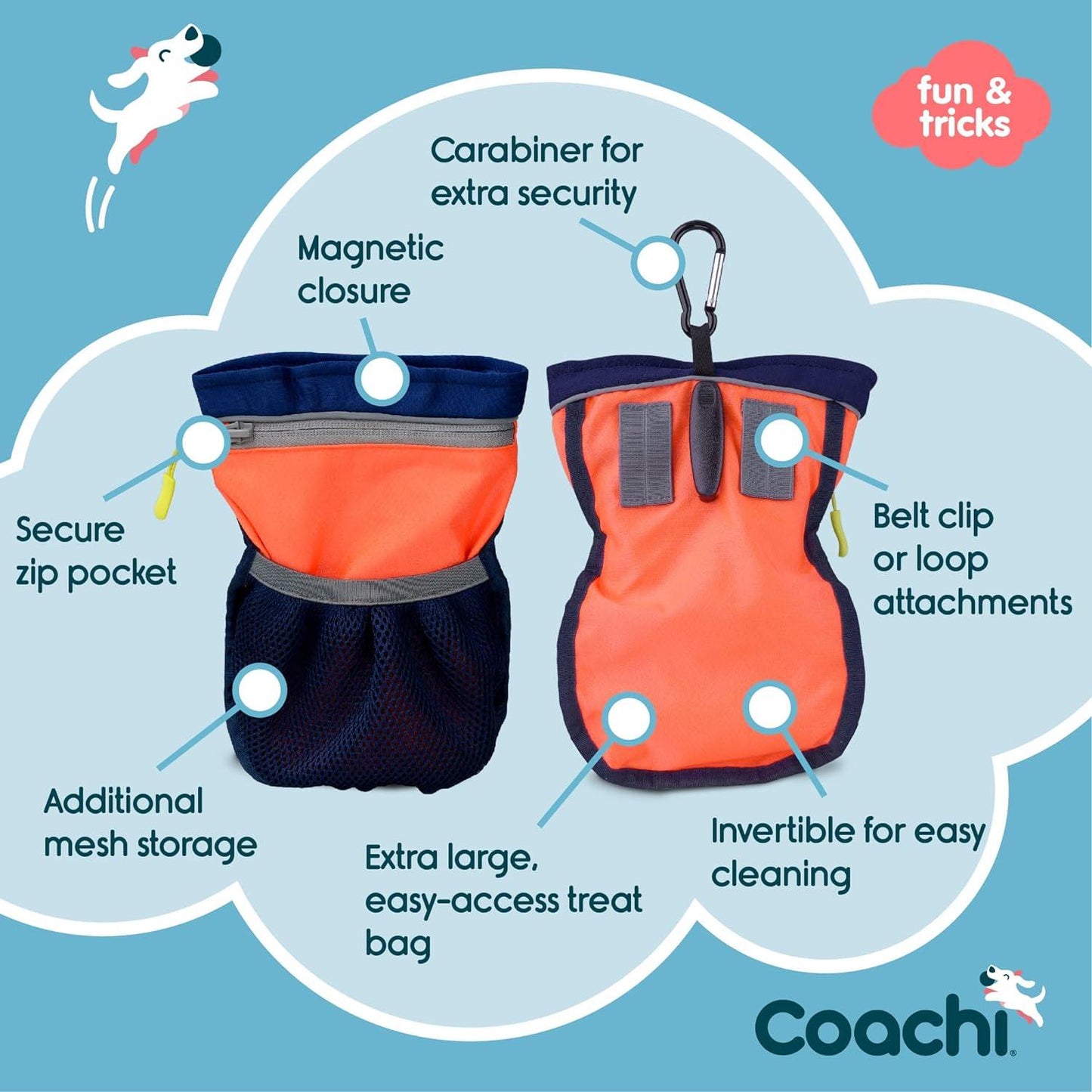 Coachi Pro Train & Treat Bag - Navy & Coral - Training Products - COACHI - PetMax Canada