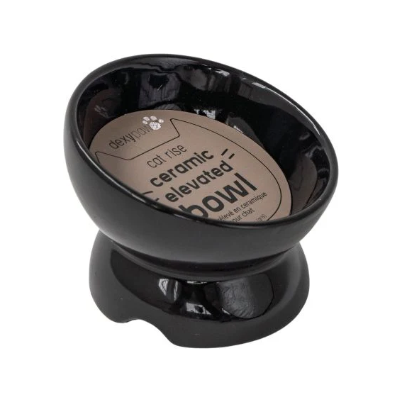 Dexypaws Raised Ceraminc Cat Bowl Black