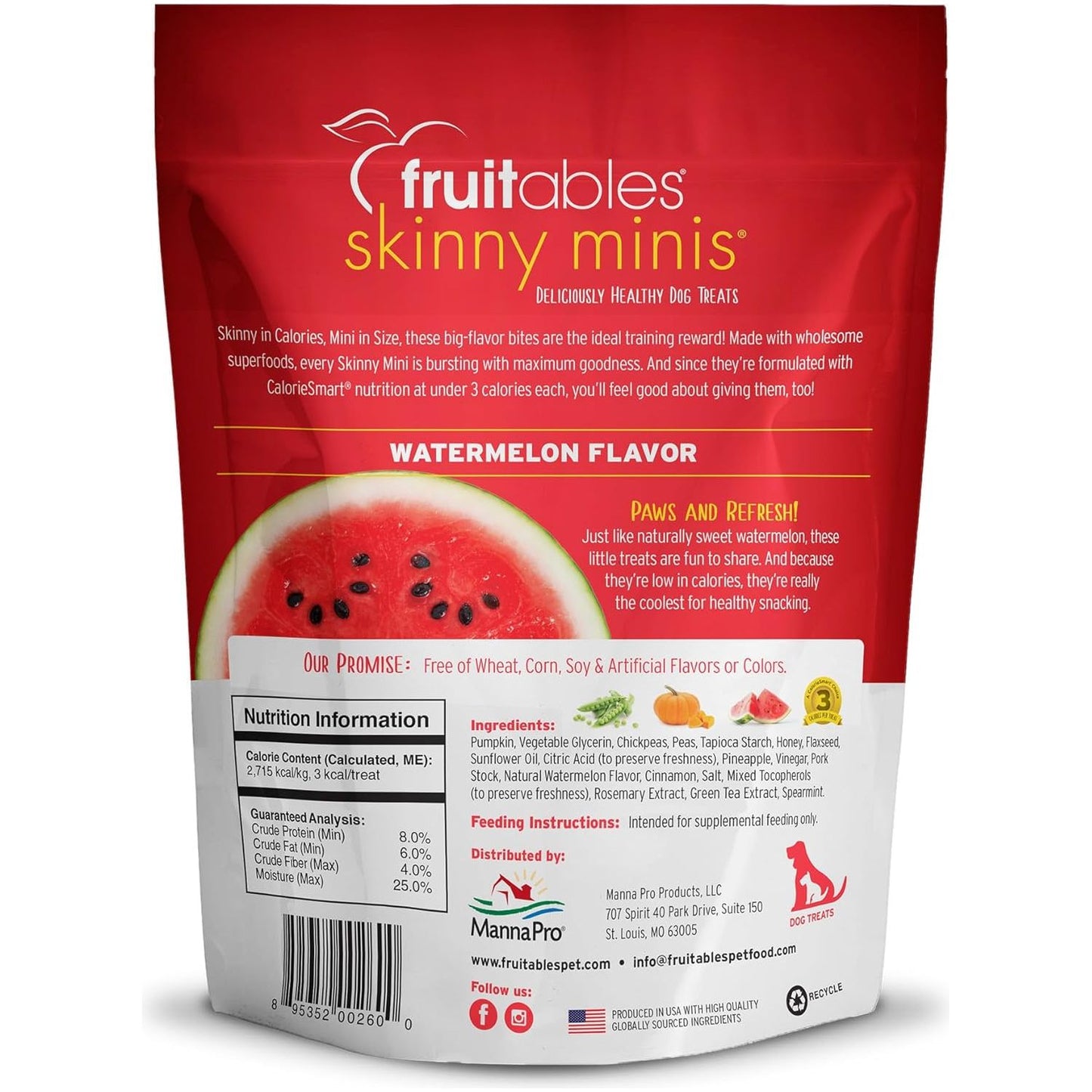 Friandises douces et moelleuses pour chiens Fruitables Skinny Minis à saveur de pastèque