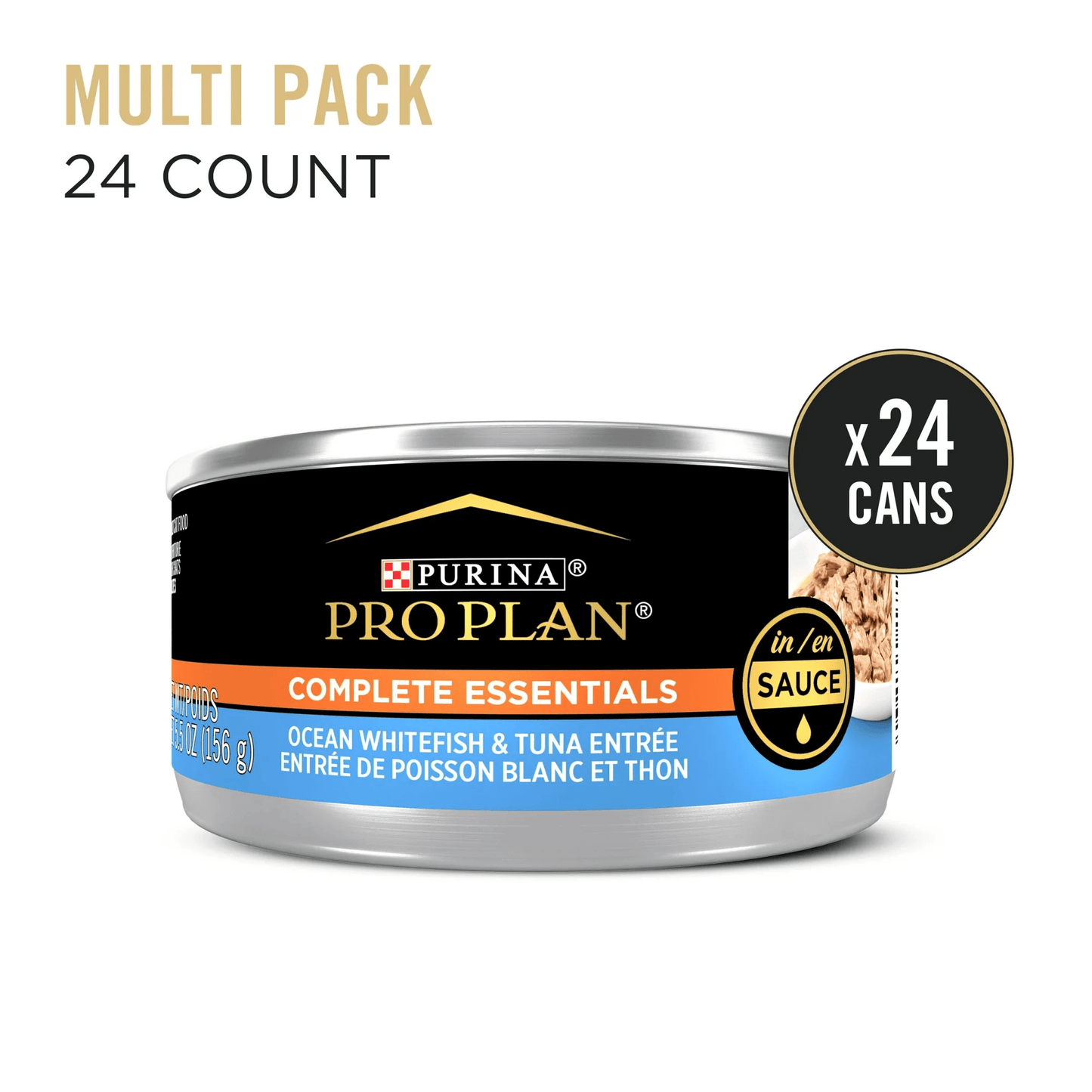 Purina Pro Plan Adult Complete Essentials Ocean Whitefish & Tuna Entrée in Sauce Wet Cat Food - 24 Pack - Canned Cat Food - Purina Pro Plan - PetMax Canada