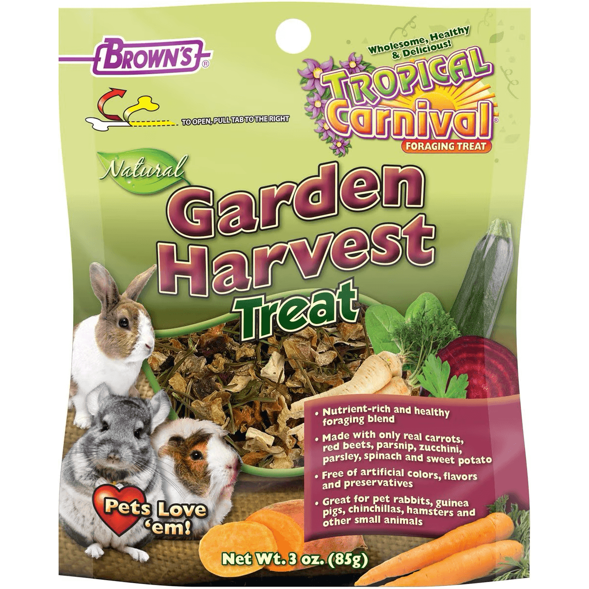 Brown's Tropical Carnival Natural Garden Harvest Small Pet Treats - 85 g - Small Animal Food Dry - F.M. Bowns Sons Inc. - PetMax Canada