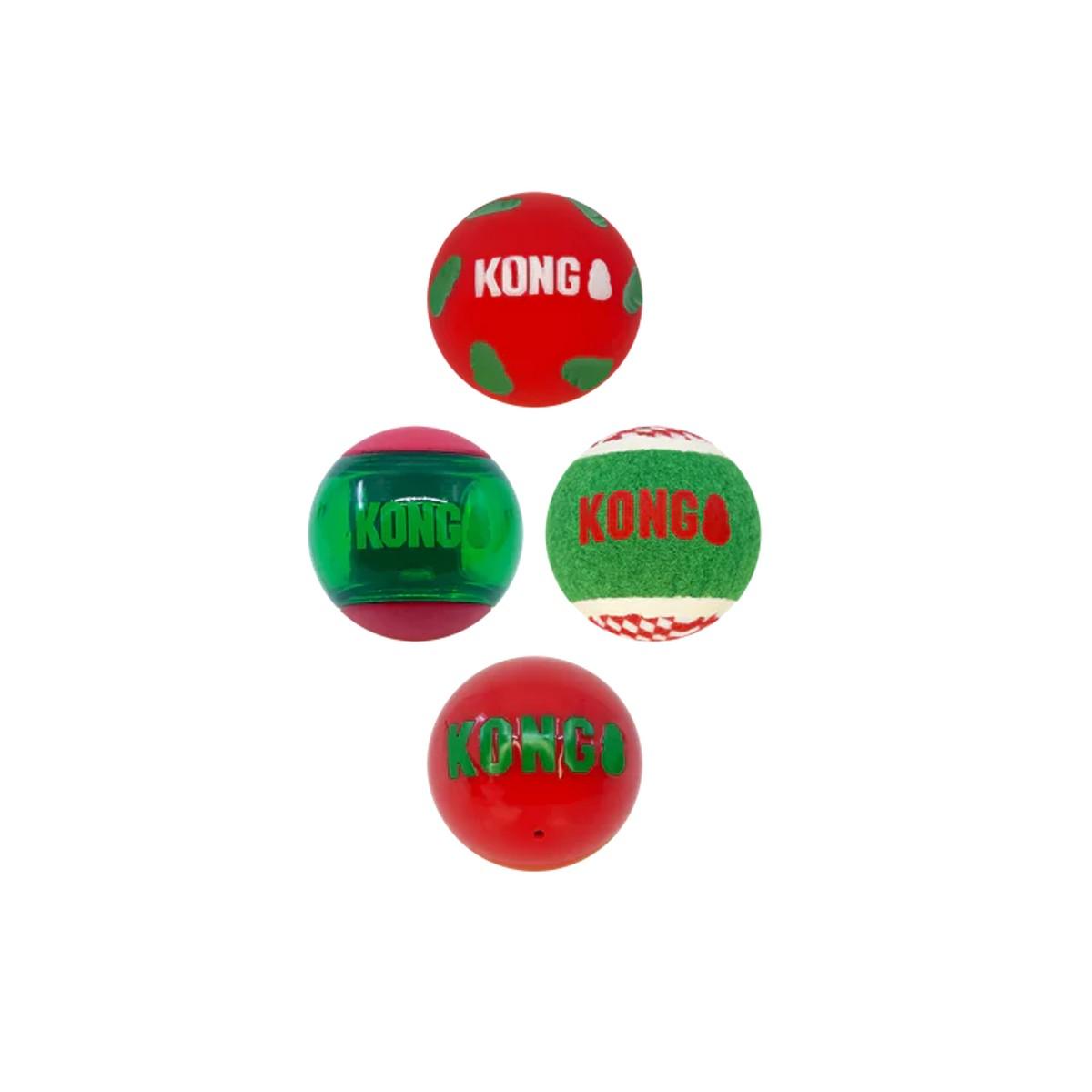 KONG Holiday Occasions Balls Dog Toy Assorted 4 Pack