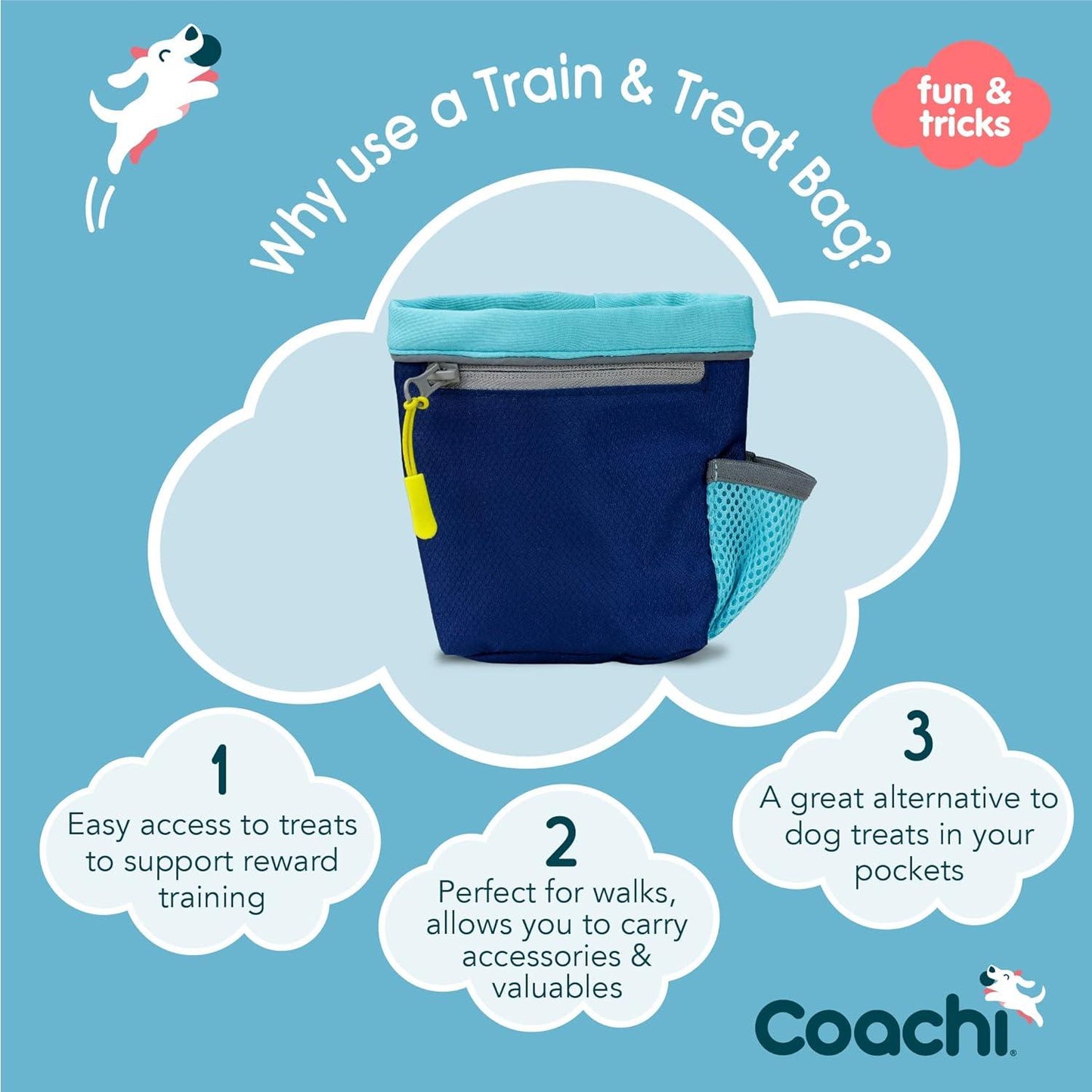 Coachi Train & Treat Bag - Navy & Light Blue - Training Products - COACHI - PetMax Canada