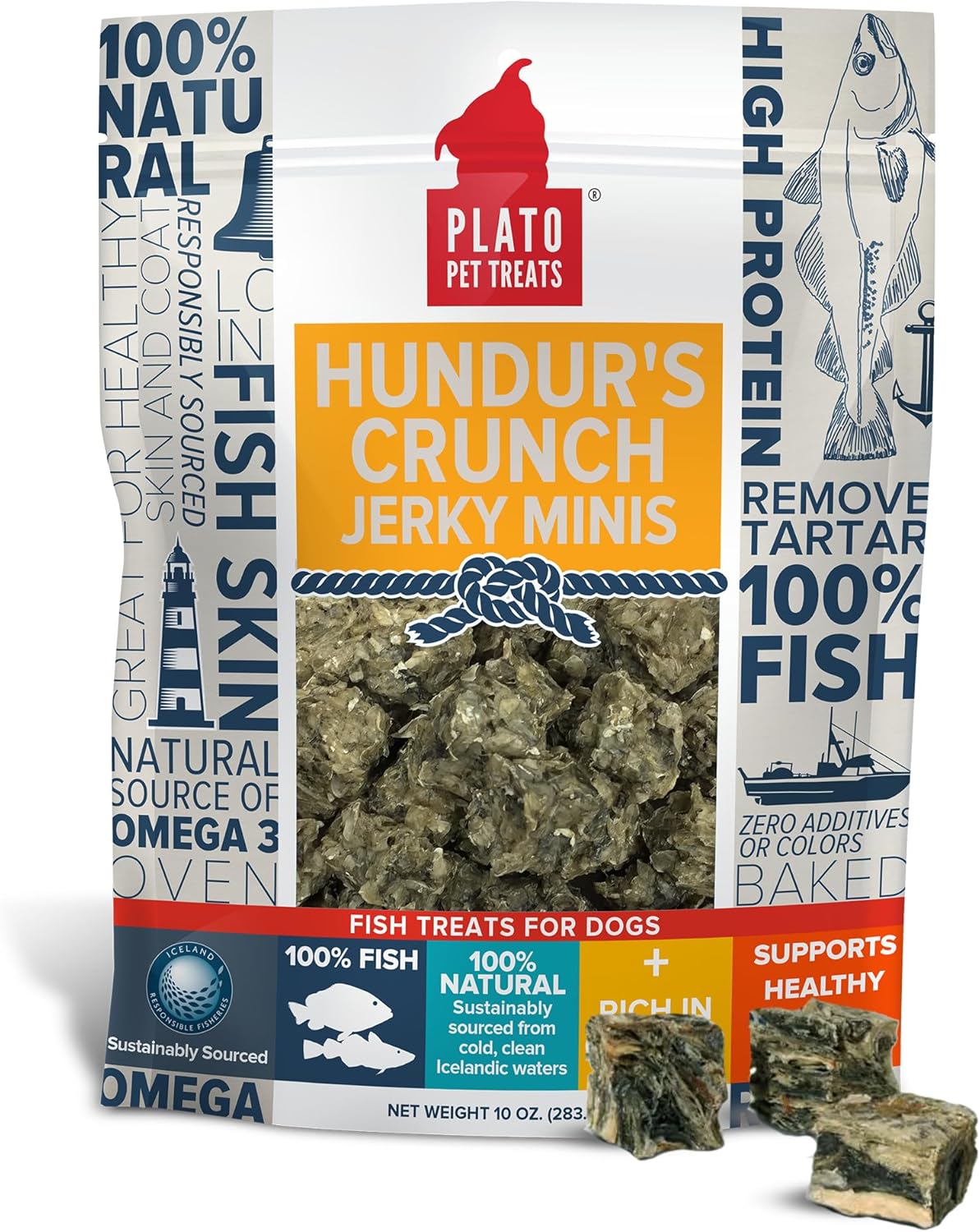 Plato Pet Hundur'S Crunch Jerky Minis Fish Skin