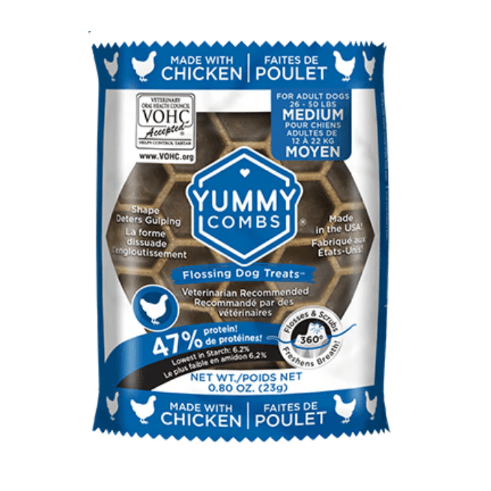 Yummy Combs Vet Approved Dental Chicken Dog Treats - Medium / Individually Wrapped - Dog Treats - Yummy Combs - PetMax Canada