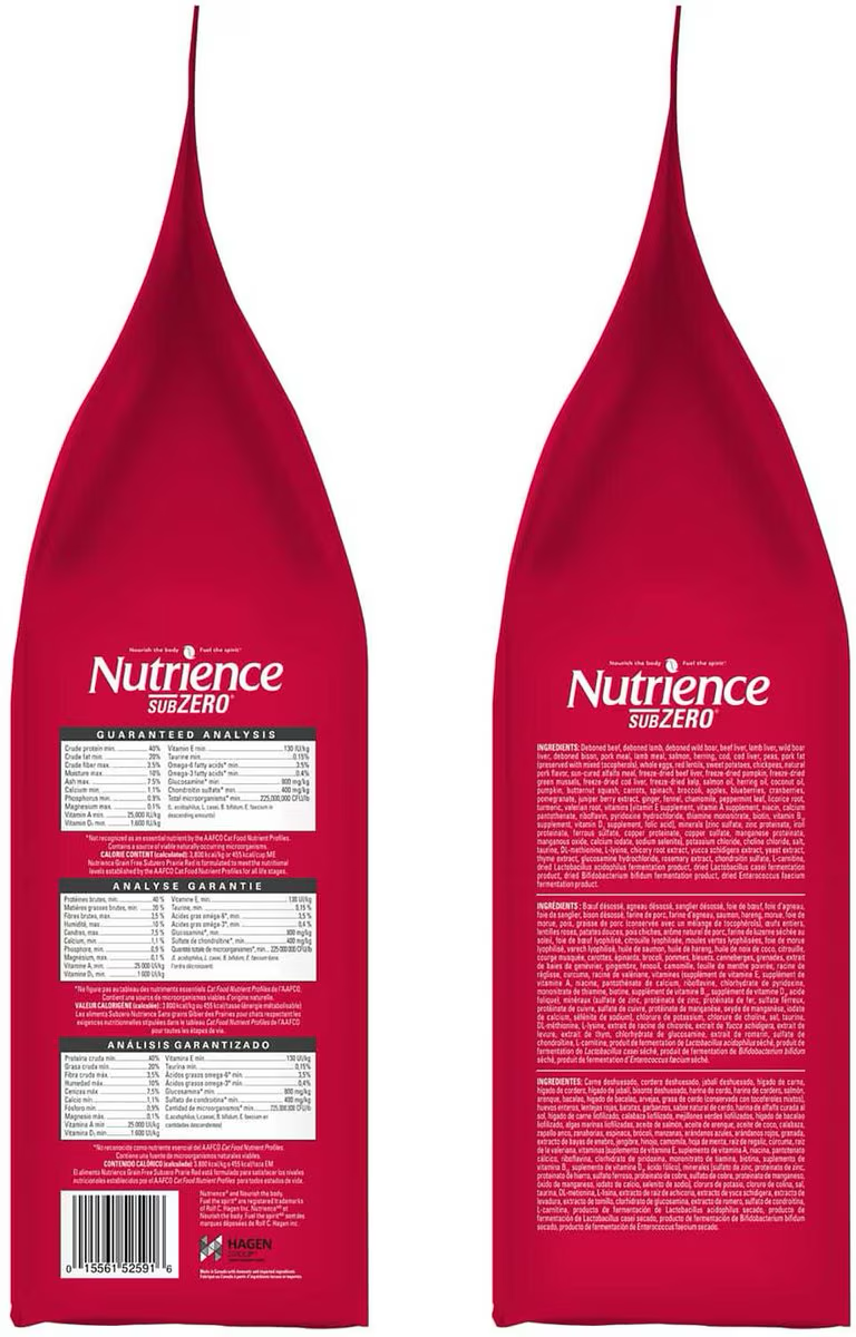 Nutrience Nourriture pour chiens sans céréales SubZero Petite race Rouge prairie 