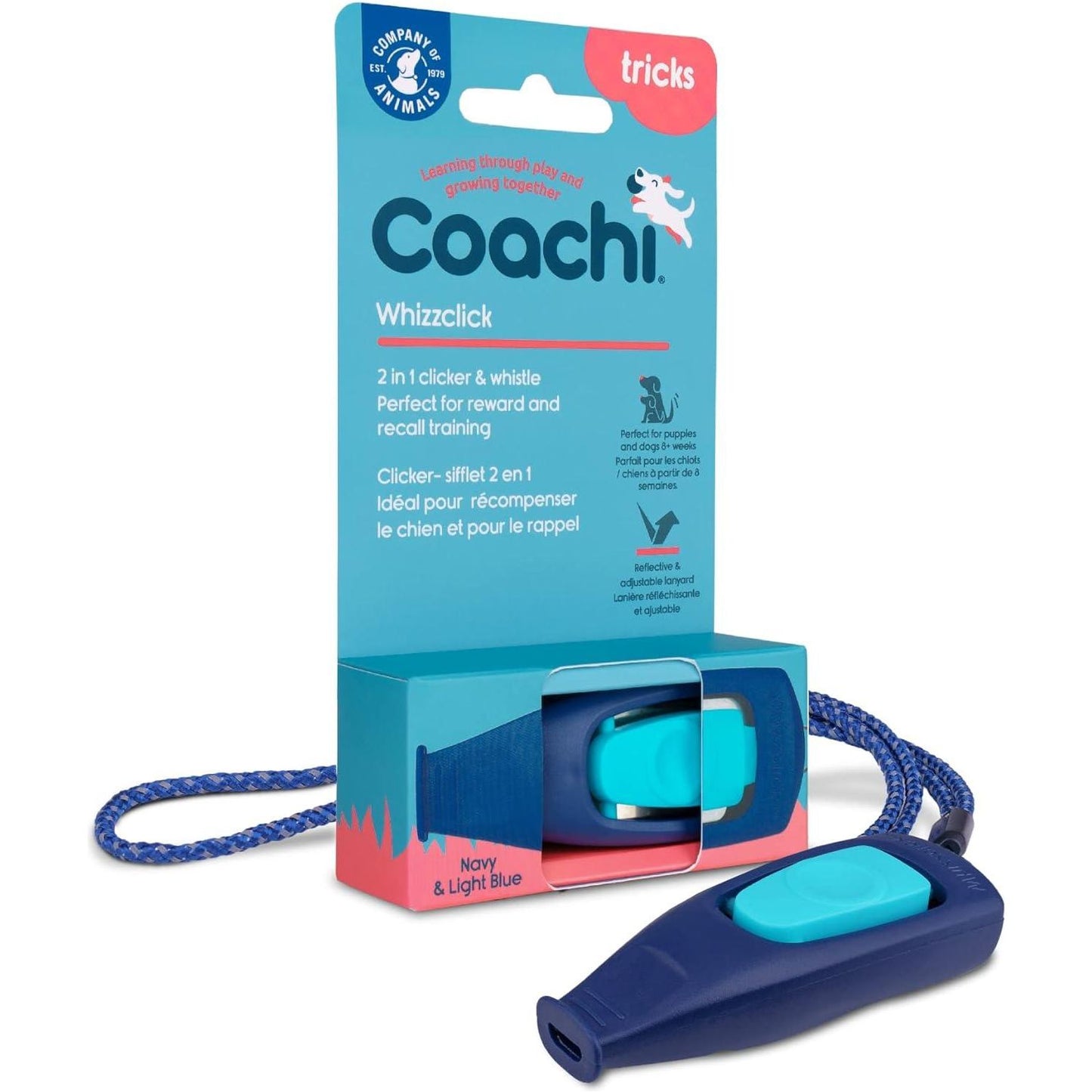 Coachi Whizzclick - Navy & Light Blue Button - Training Products - COACHI - PetMax Canada