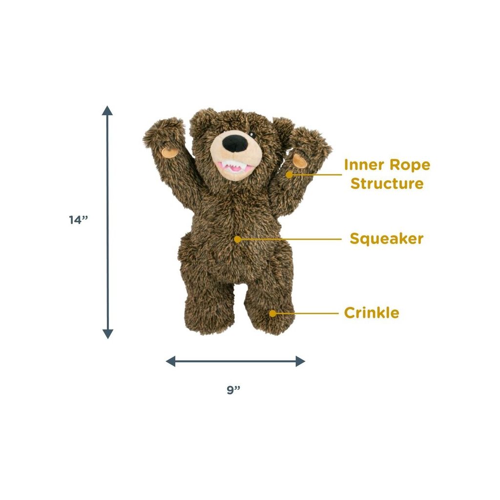 Tall Tails Plush Grizzly With Squeaker & Interior Rope