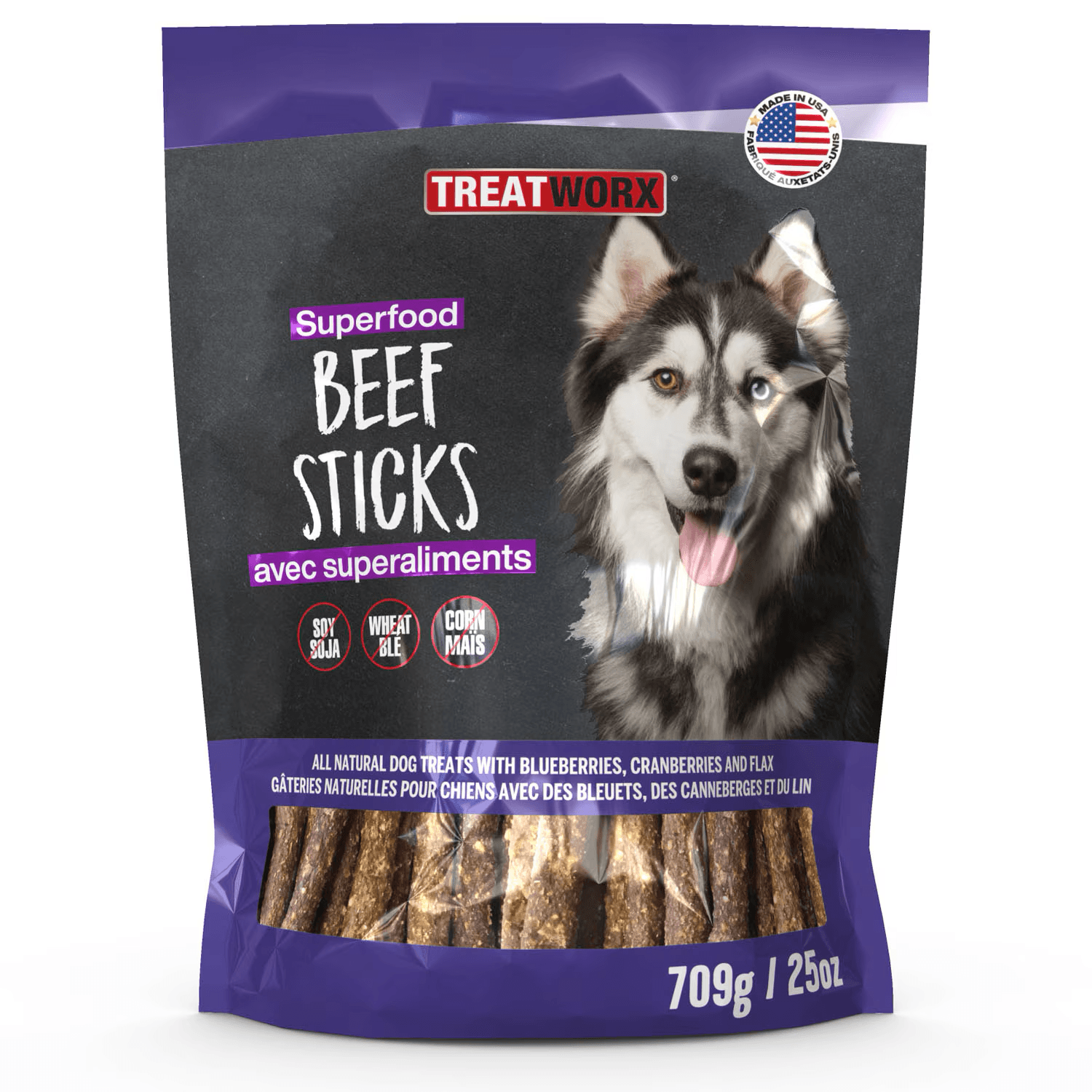 Treatworx Superfood Beef Sticks Dog Treats - 709 g - Dog Treats - TreatWorx - PetMax Canada