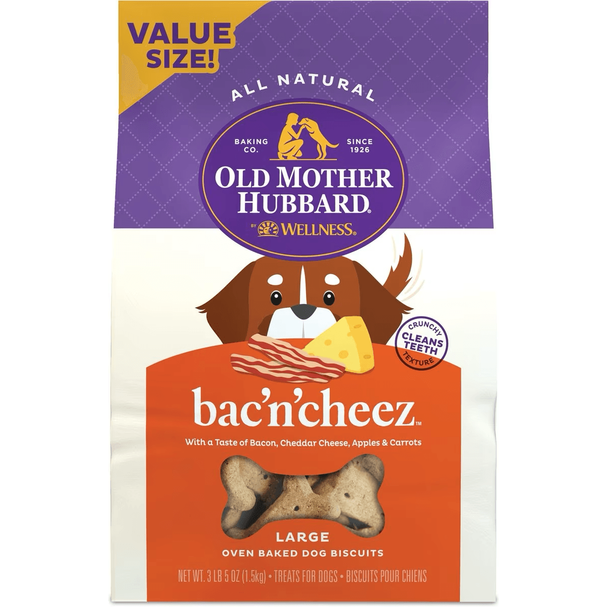 Old Mother Hubbard Classic Bac'N'Cheez Natural Oven-Baked Biscuits Dog Treats - Large: 1.59 Kg - Dog Treats - Old Mother Hubbard - PetMax Canada