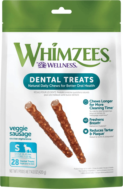 Whimzees Edible Dental Dog Chew Veggie Sausage - Small - Natural Chews - Whimzees - PetMax Canada