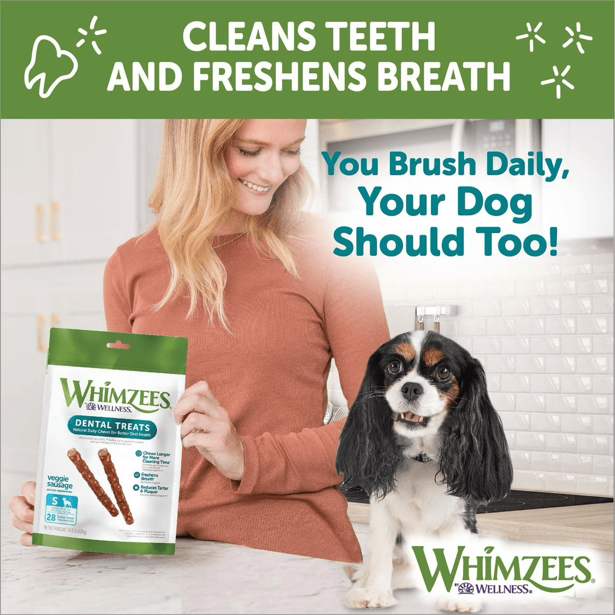 Whimzees Edible Dental Dog Chew Veggie Sausage - Small - Natural Chews - Whimzees - PetMax Canada