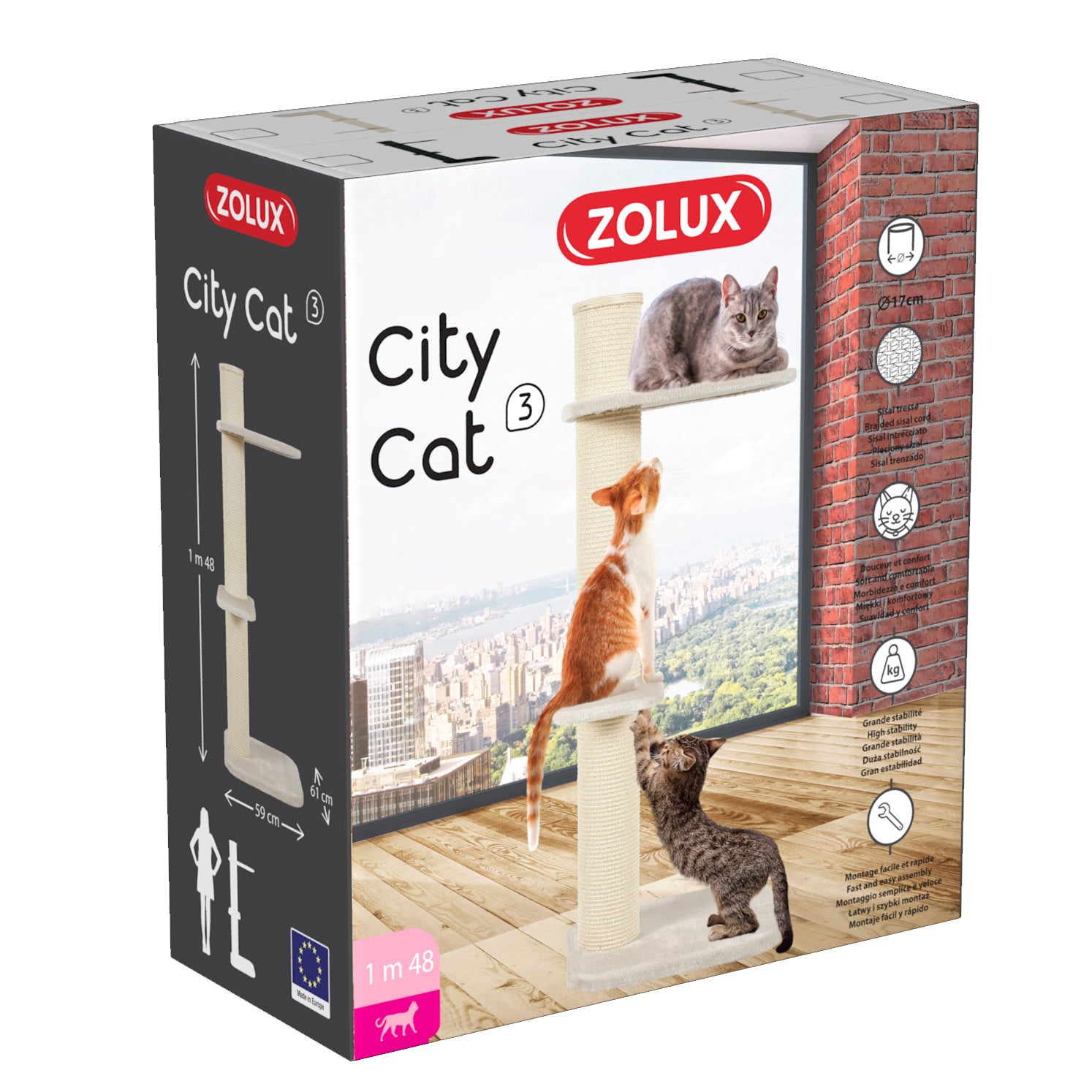 Zolux City Cat 3 Cat Scratching Post With 2 Platforms Beige – PetMax