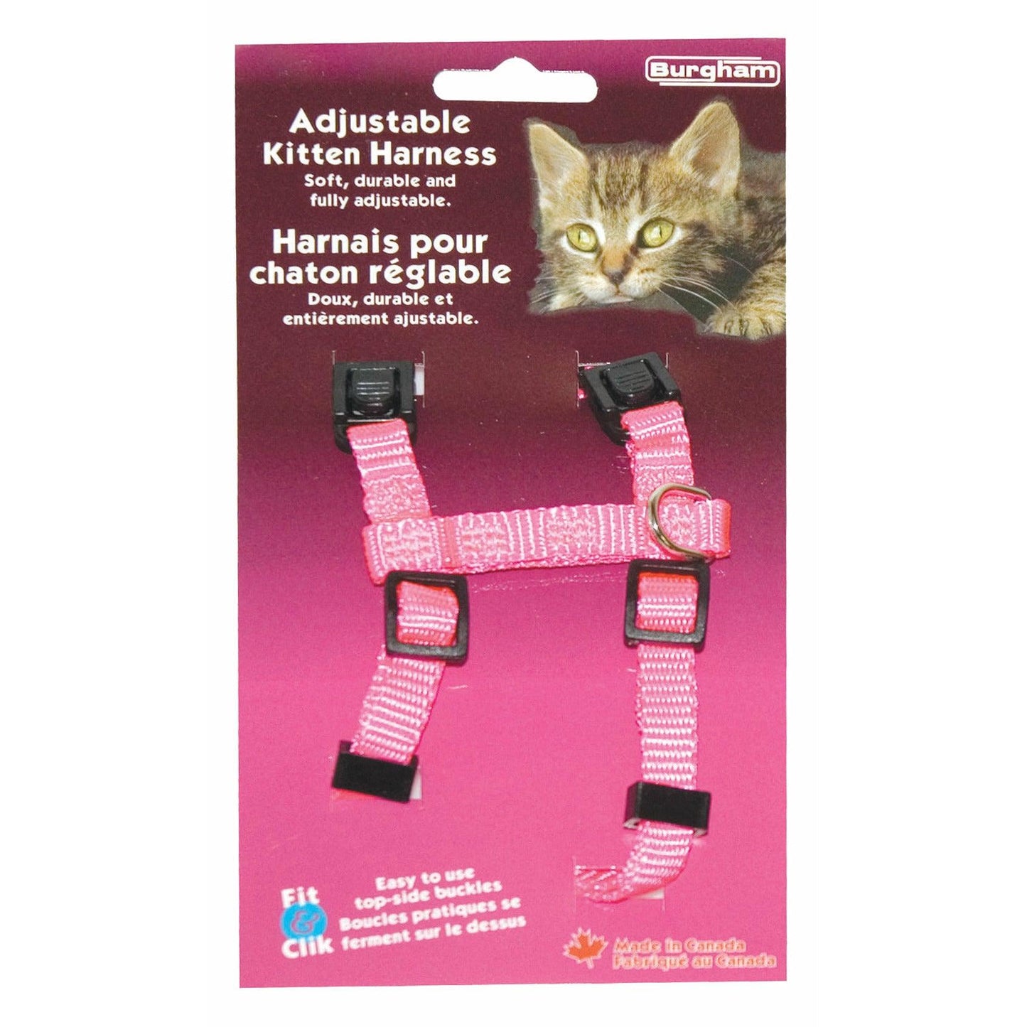 Burgham Adjustable Kitten Harness - 3/8" X 9" - 15" / Pink - Cat Harness - Kitten Harness - PetMax Canada