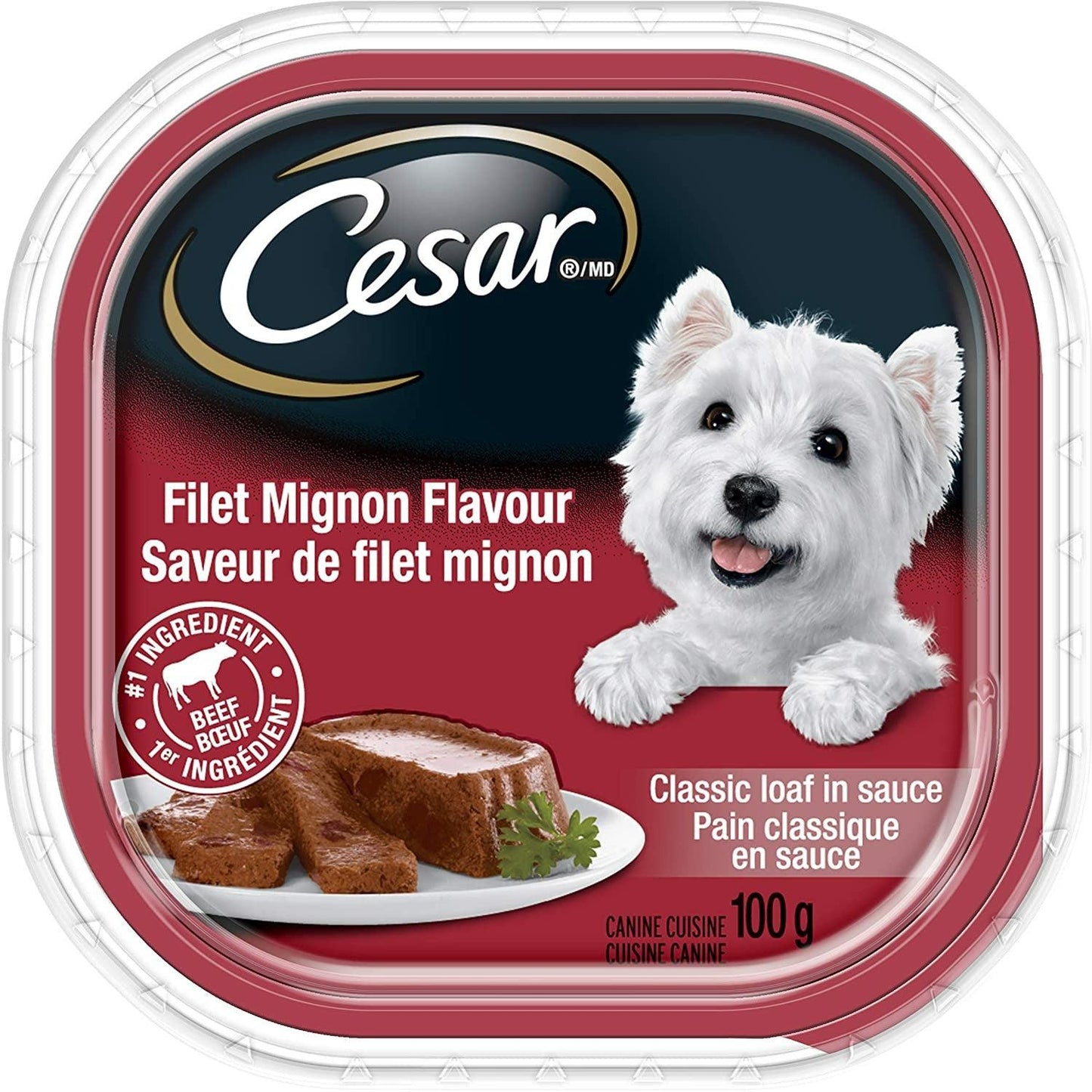 Cesar Classic Loaf in Sauce Filet Mignon Entrées Wet Dog Food - 100g - Canned Dog Food - Cesar - PetMax Canada