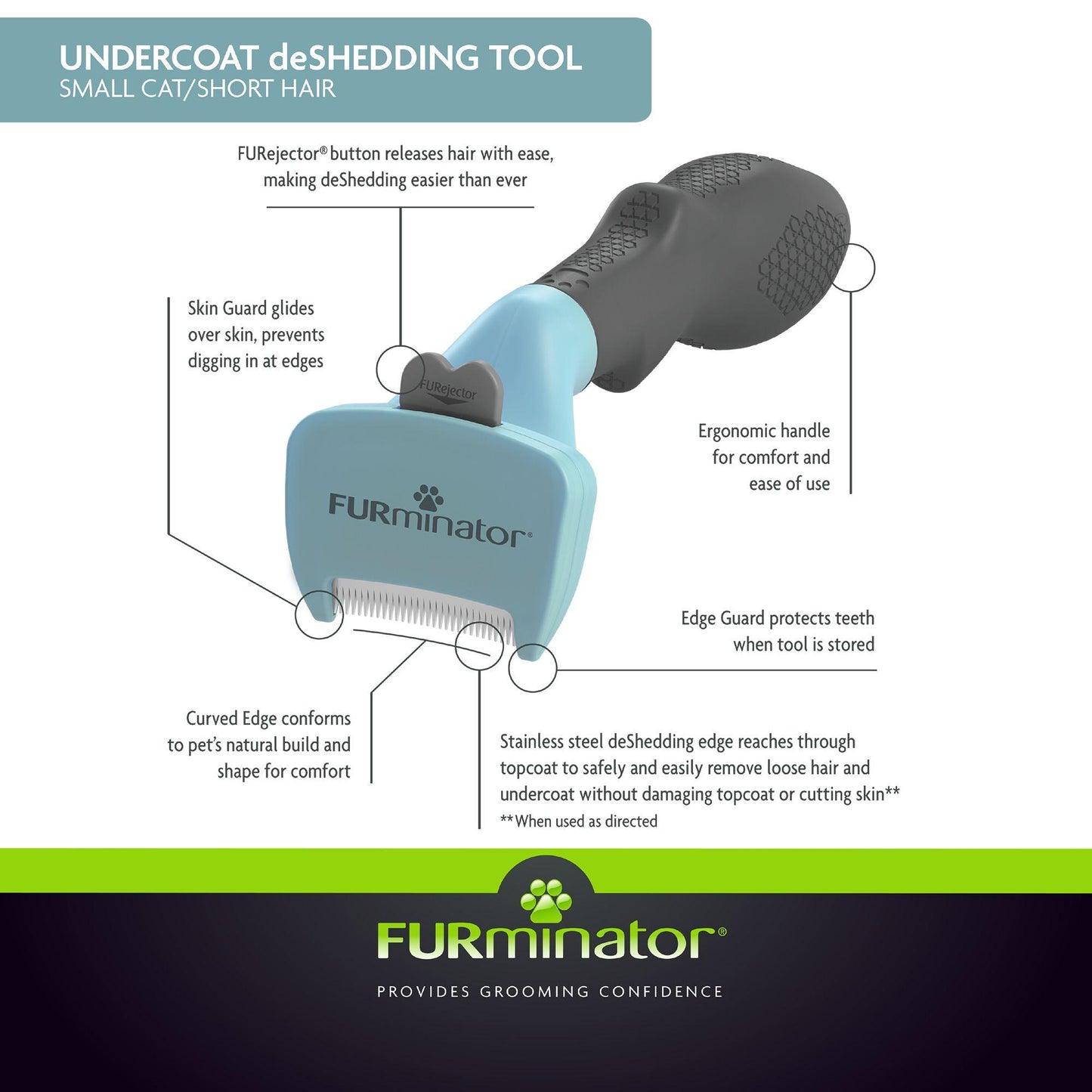 Furminator Cat Deshedding Tool Short Hair - Small - Cat Grooming - Furminator - PetMax Canada