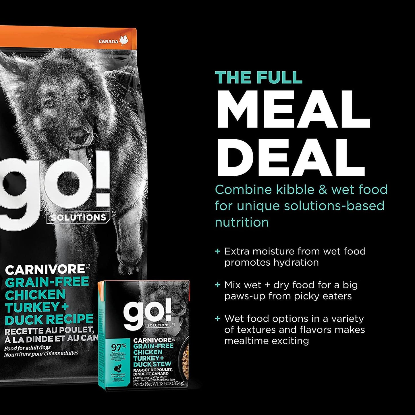 GO! CARNIVORE Grain Free Chicken, Turkey + Duck Adult Recipe for dogs - 1.59 Kg - Dog Food - Go! - PetMax Canada