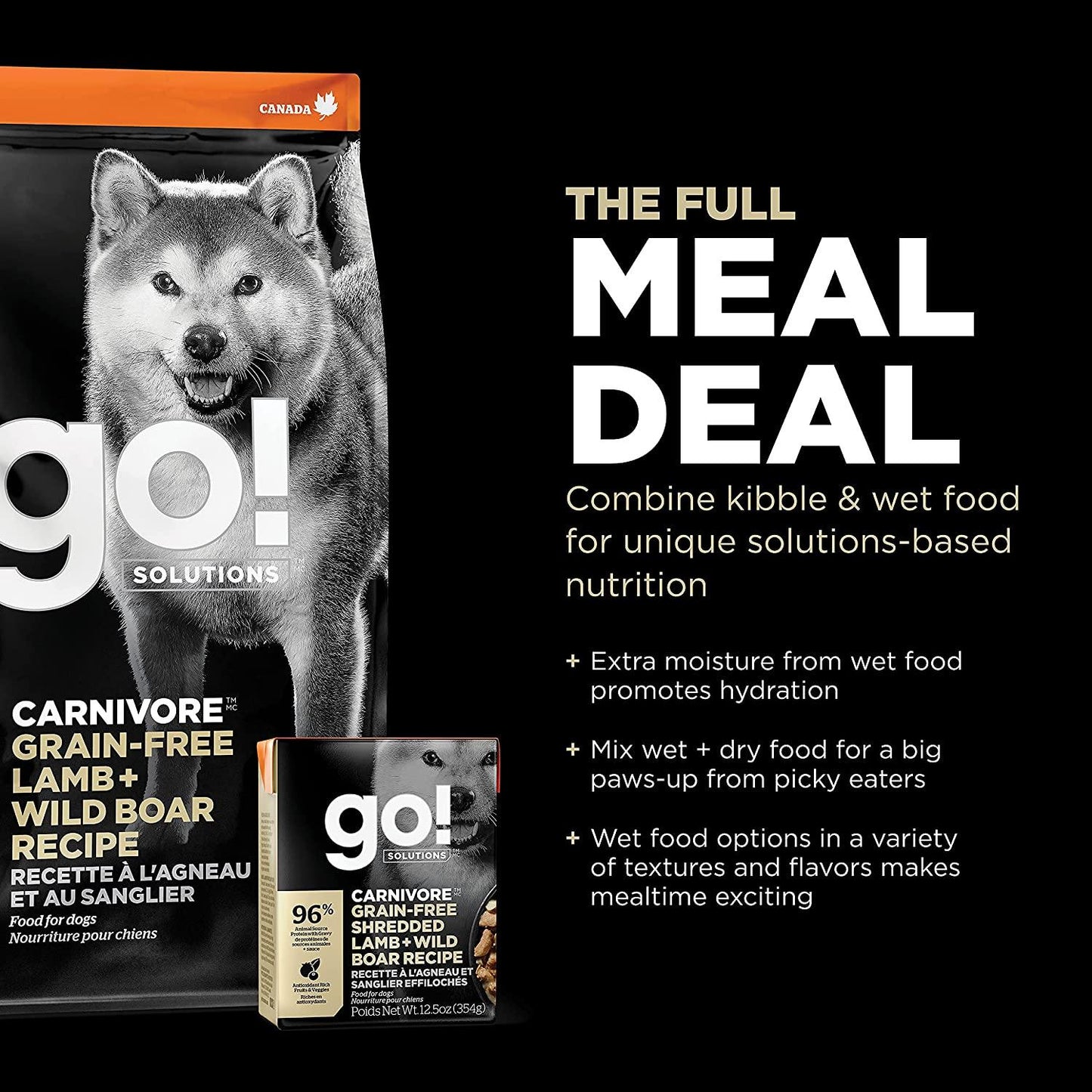 GO! CARNIVORE Grain Free Lamb + Wild Boar Recipe for dogs - 1.59 Kg - Dog Food - Go! - PetMax Canada