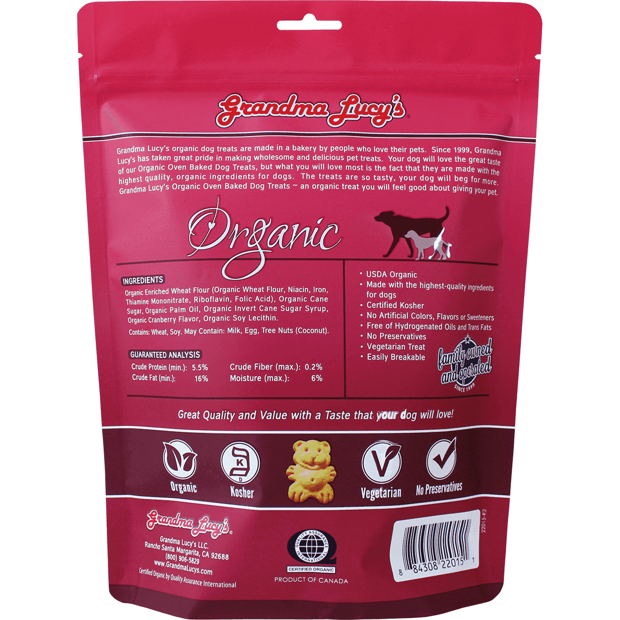 Grandma Lucy's Organic Baked Cranberry Treats - 397g - Dog Treats - Grandma Lucy's - PetMax Canada