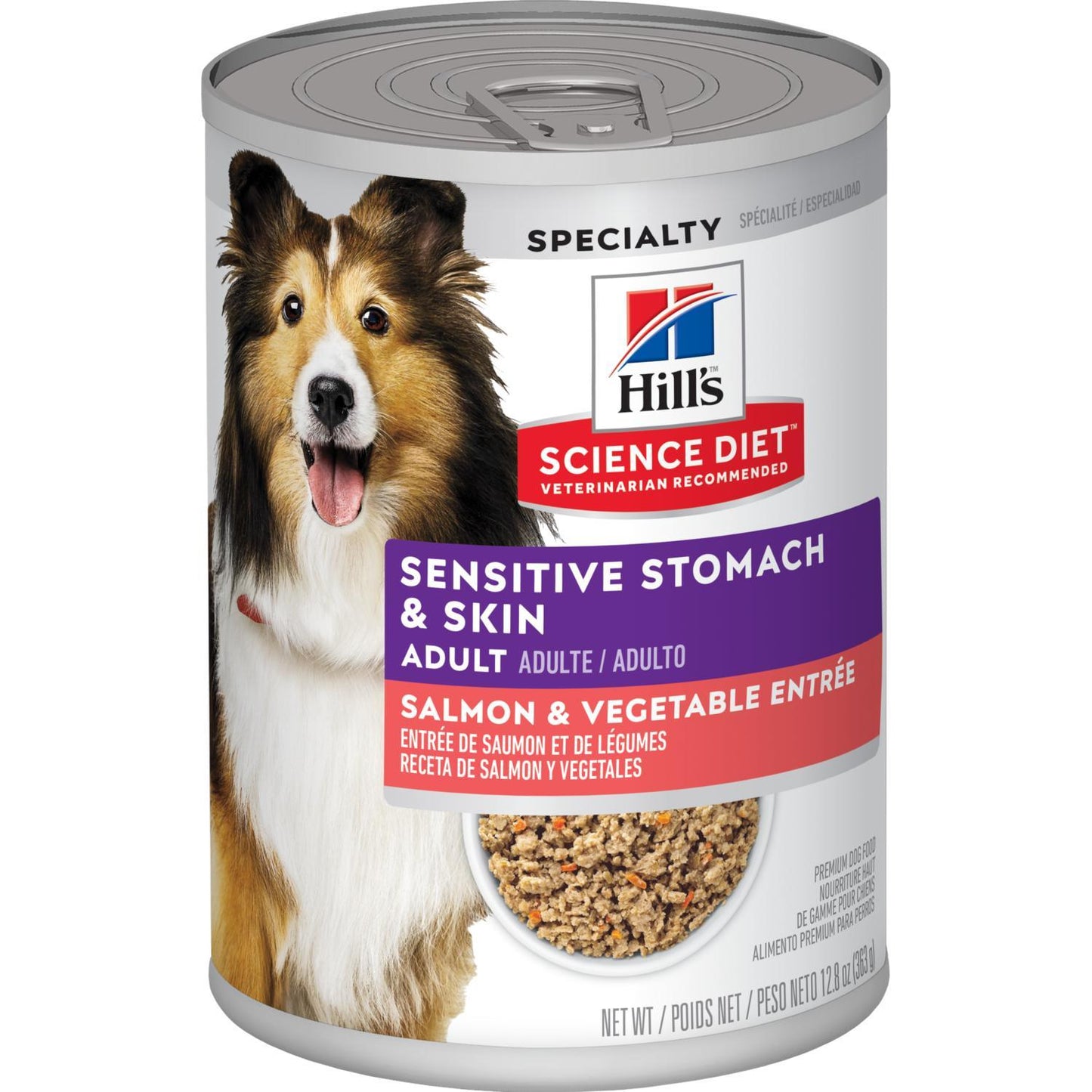 Hill's Science Diet Adult Sensitive Stomach & Skin Salmon & Vegetable Entrée dog food - 363g - Canned Dog Food - Hill's Science Diet - PetMax Canada