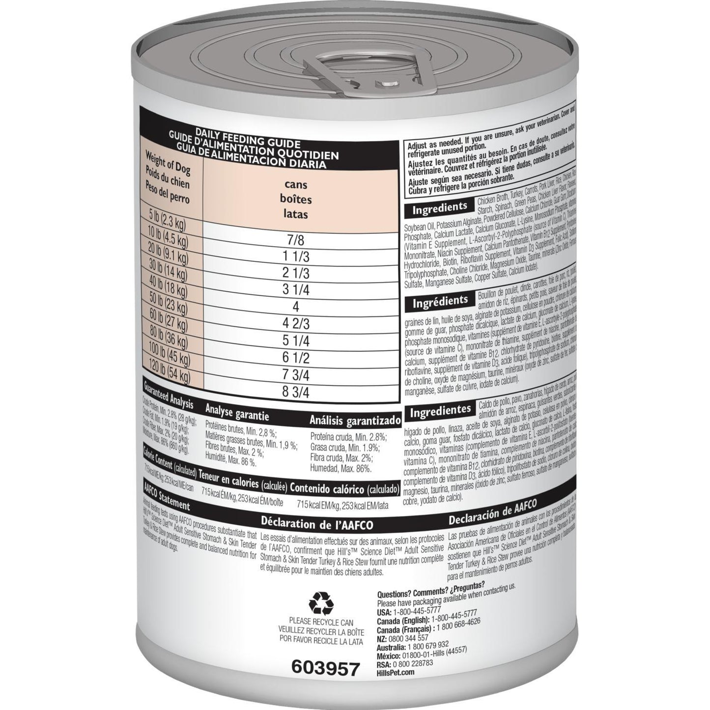 Hill's Science Diet Adult Sensitive Stomach & Skin Tender Turkey & Rice Stew dog food - 363g - Canned Dog Food - Hill's Science Diet - PetMax Canada