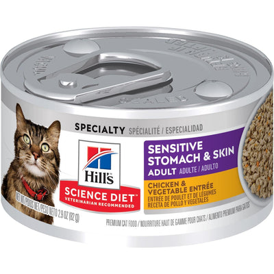 Hill's Science Diet Sensitive Stomach & Skin Chicken & Vegetable Entrée Cat Food - 82g - Canned Cat Food - Hill's Science Diet - PetMax Canada