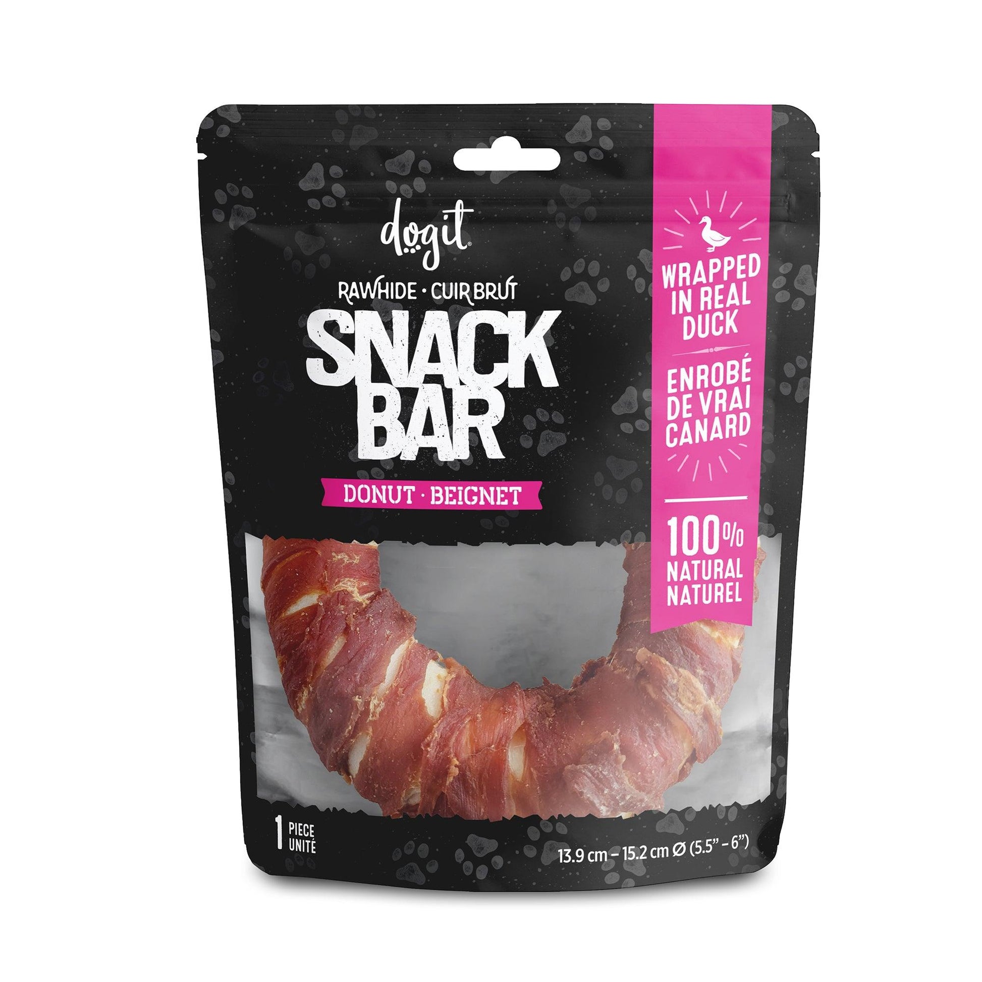 Dogit Snack Bar Dog Treats Duck Rawhide Donut - Large: 14cm / Individual - Dog Treats - Dogit - PetMax Canada