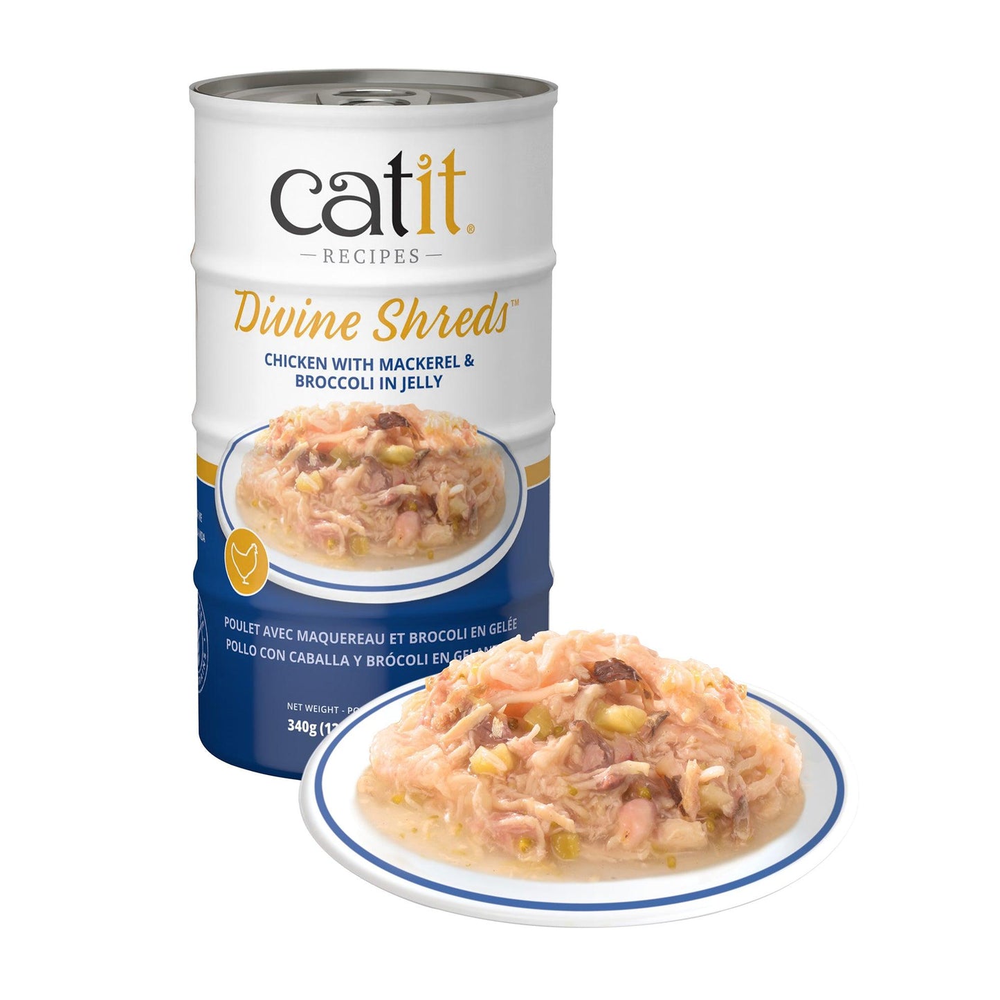 Catit Divine Shreds Chicken, Mackerel & Broccoli In Jelly 4 Pack - 4 x 85g - Canned Cat Food - Catit - PetMax Canada