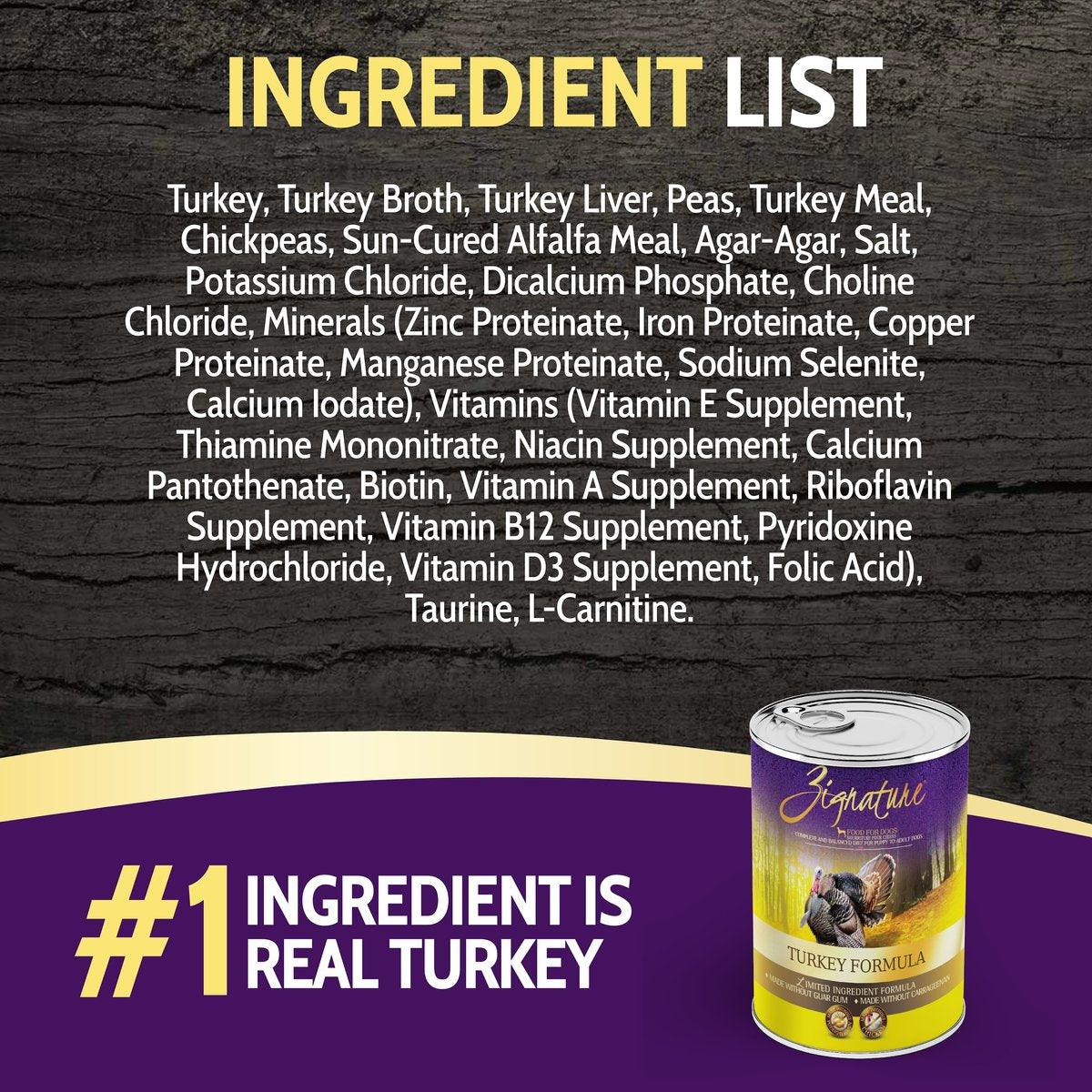 Zignature turkey best sale dog food ingredients