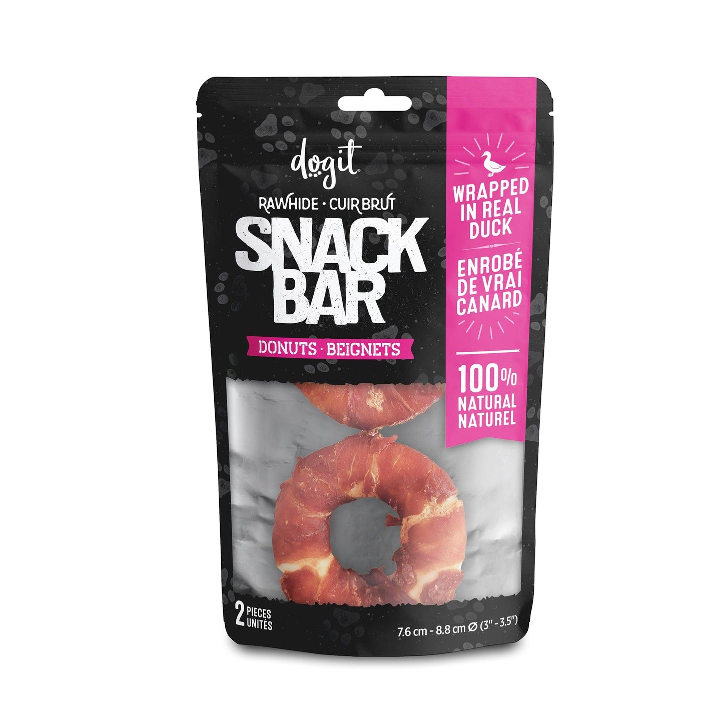 Dogit Snack Bar Dog Treats Duck Rawhide Donut - Small: 8cm / 2 Pack - Dog Treats - Dogit - PetMax Canada