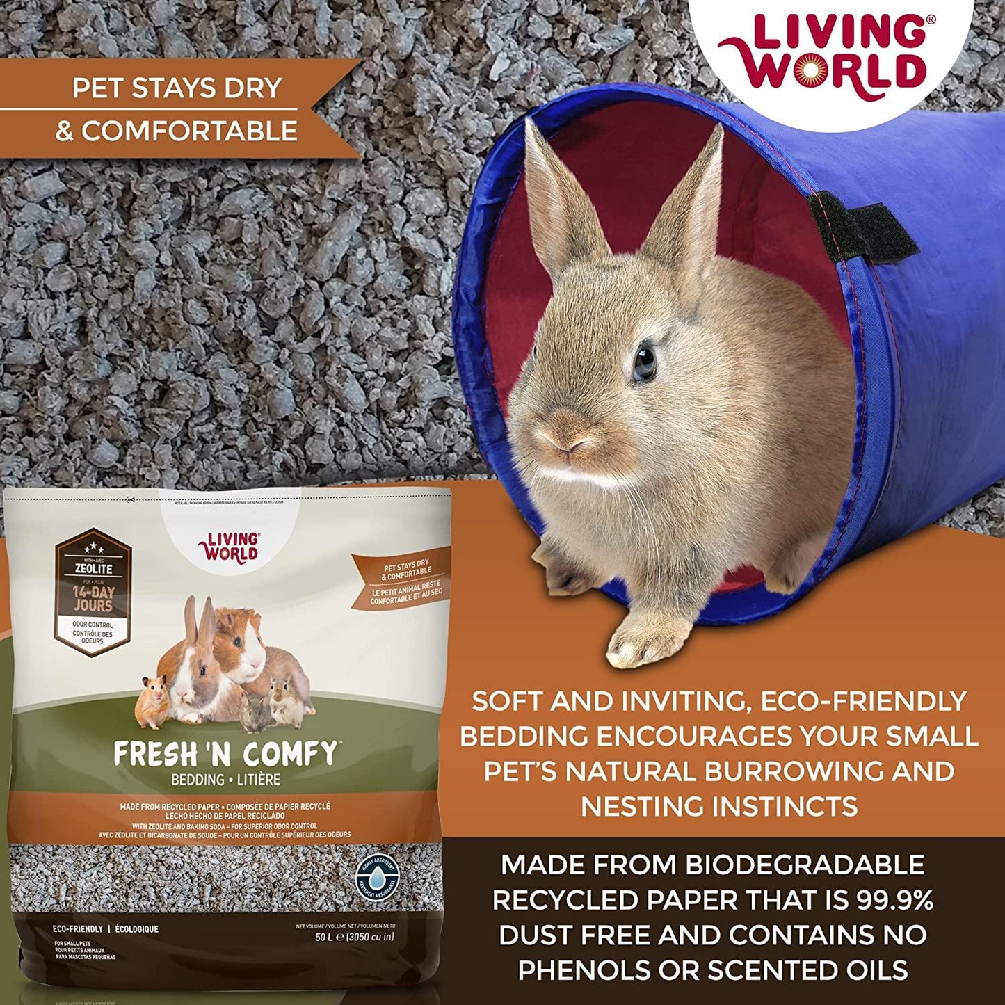 Living World Fresh'n Comfy Bedding Tan - 10L - Small Animal Litter - Living World - PetMax Canada