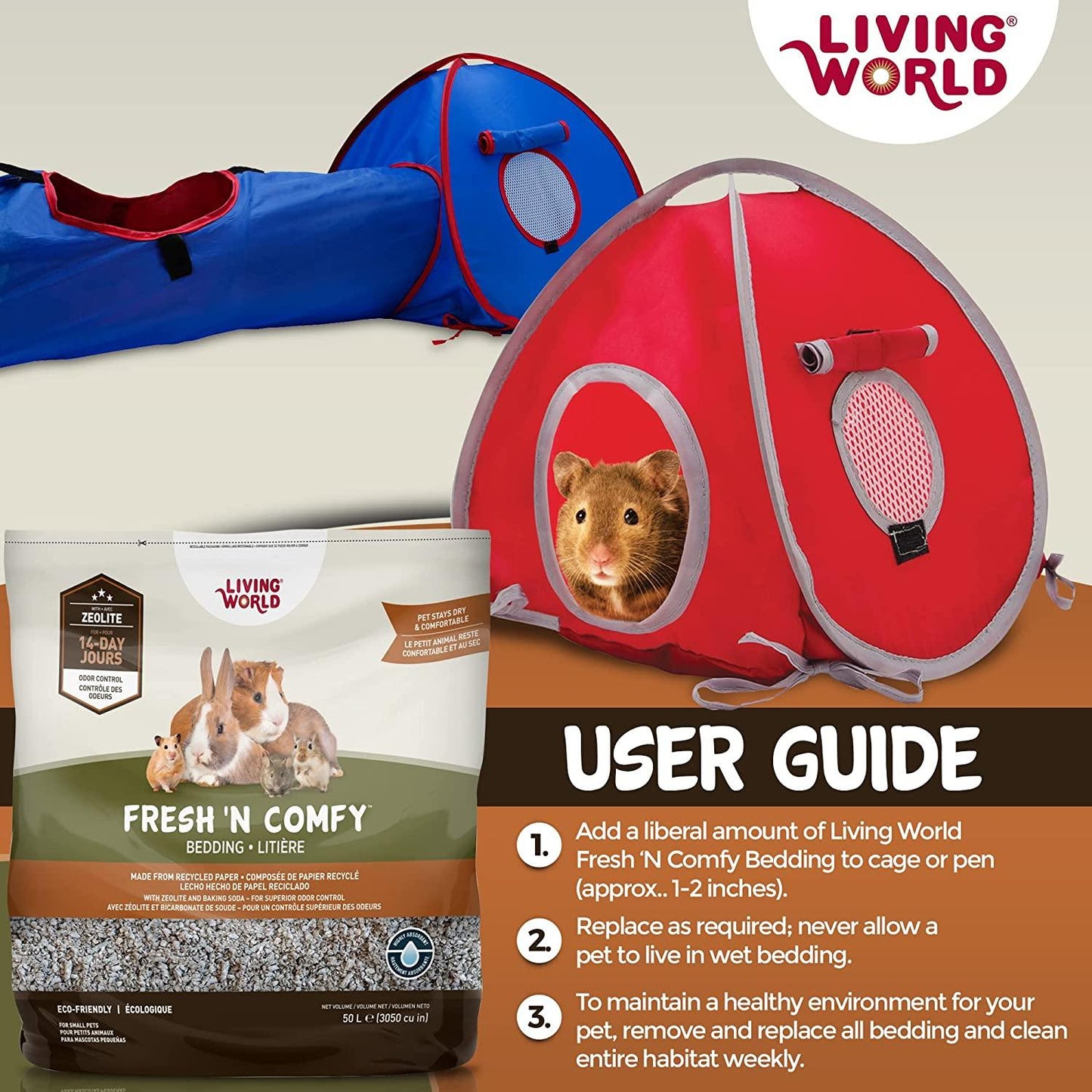 Living World Fresh'n Comfy Bedding Tan - 10L - Small Animal Litter - Living World - PetMax Canada