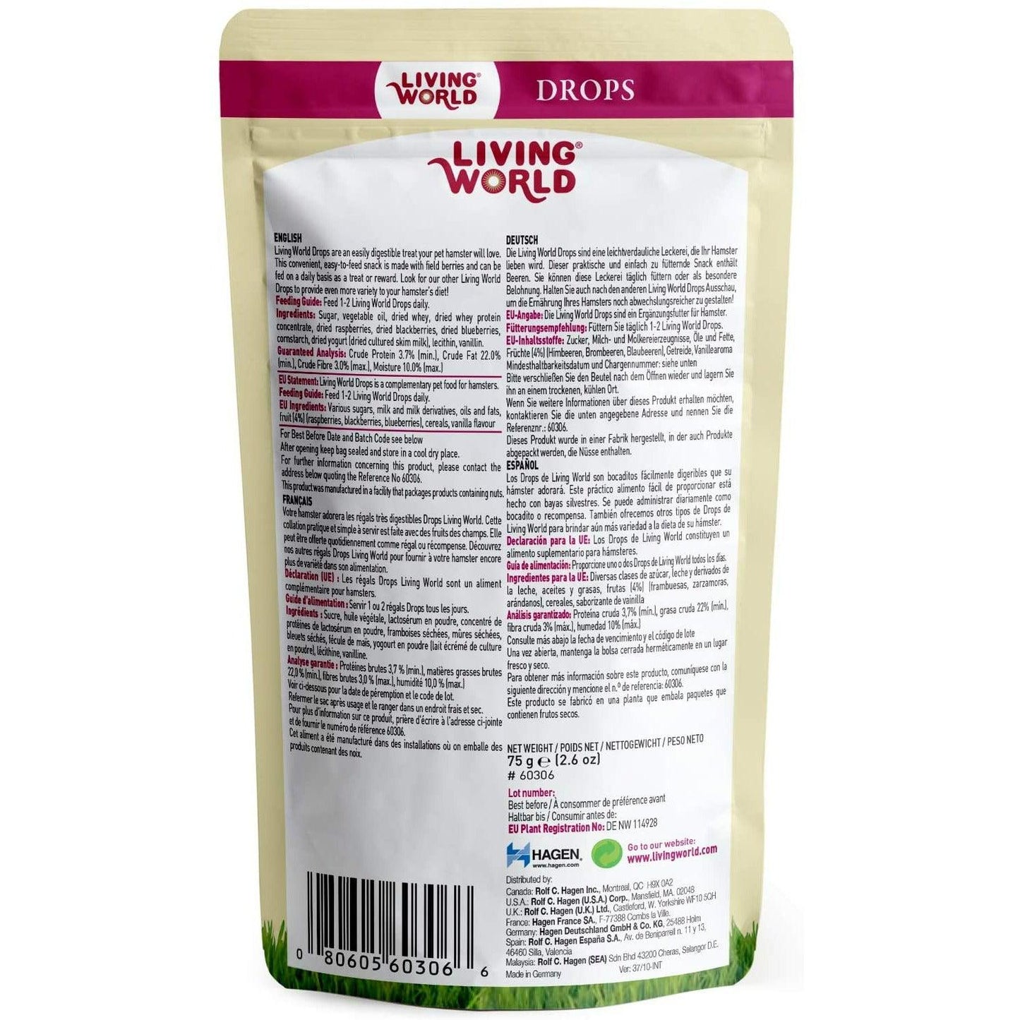 Living World Hamster Treat Field Berry Flavour - 75g - Small Animal Food Treats - Living World - PetMax Canada