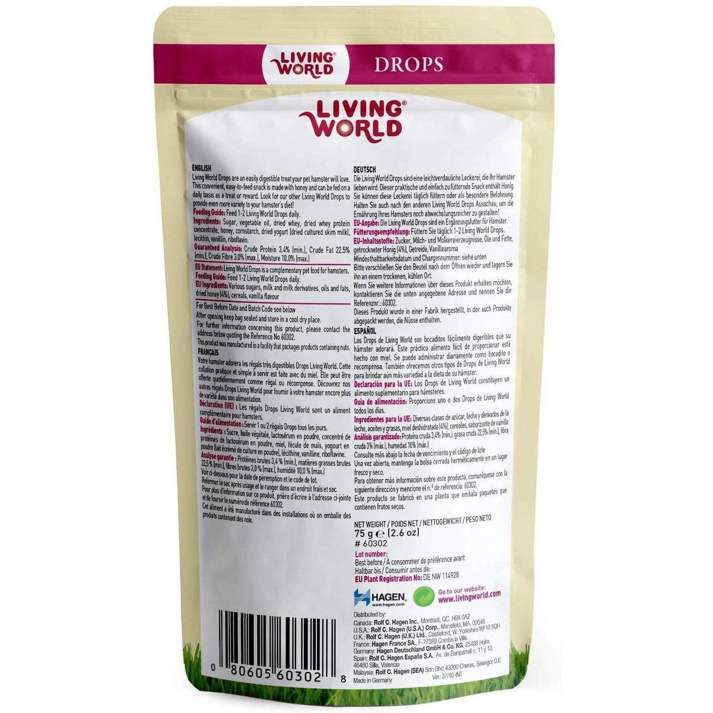 Living World Hamster Treat Honey Flavour - 75g - Small Animal Food Treats - Living World - PetMax Canada