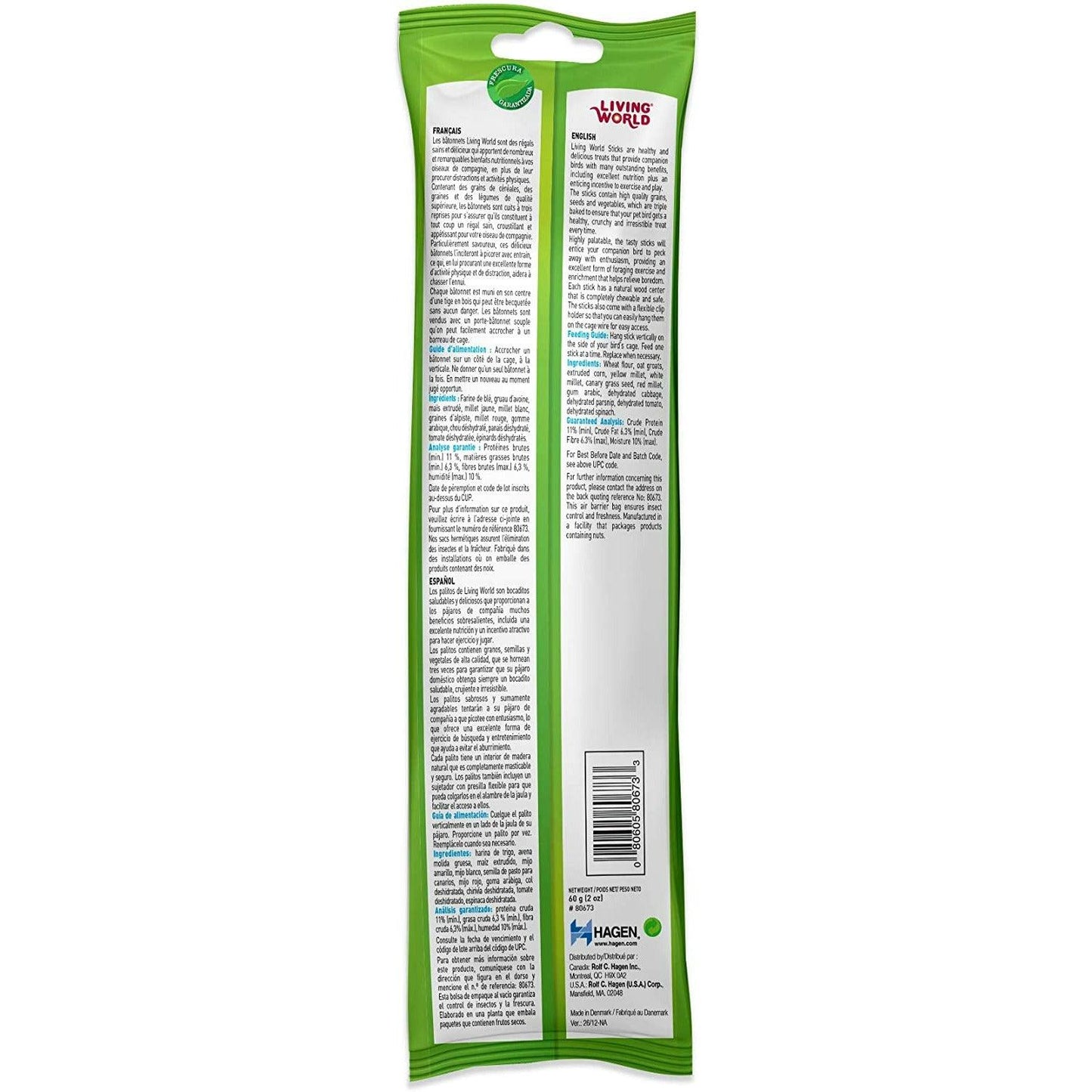 Living World Parakeet Vegetable Stick - 2 Pack - Bird Treats - Living World - PetMax Canada