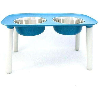 Messy Mutts Elevated Double Feeder Stainless Steel Bowls - Blue - Stainless Steel - Messy Mutt - PetMax Canada