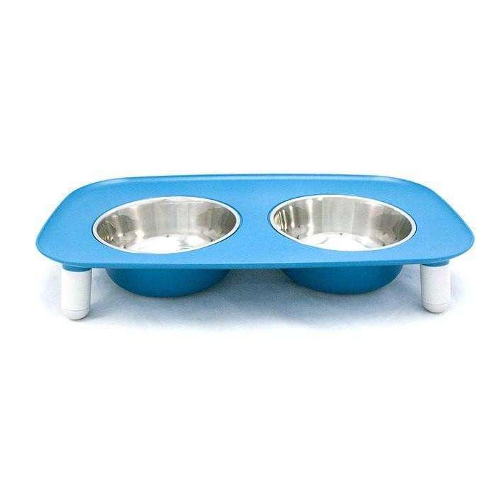 Messy Mutts Elevated Double Feeder Stainless Steel Bowls - Blue - Stainless Steel - Messy Mutt - PetMax Canada