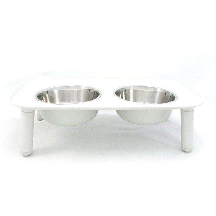 Messy Mutts Elevated Double Feeder Stainless Steel Bowls - Light Grey - Stainless Steel - Messy Mutt - PetMax Canada