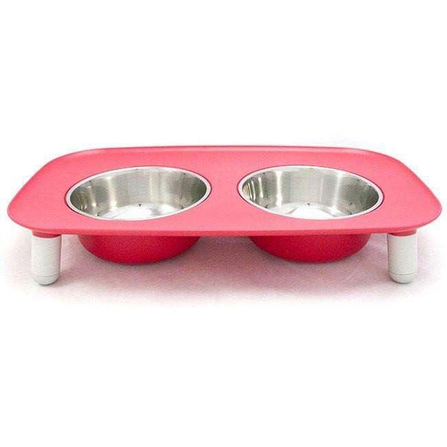 Messy Mutts Elevated Double Feeder Stainless Steel Bowls - Red - Stainless Steel - Messy Mutt - PetMax Canada