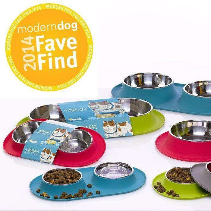 Messy Mutts Silicone Feeder With 2 Stainless Steel Bowls - Medium / Blue - Stainless Steel - Messy Mutt - PetMax Canada