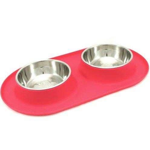 Messy Mutts Silicone Feeder With 2 Stainless Steel Bowls - Medium / Red - Stainless Steel - Messy Mutt - PetMax Canada