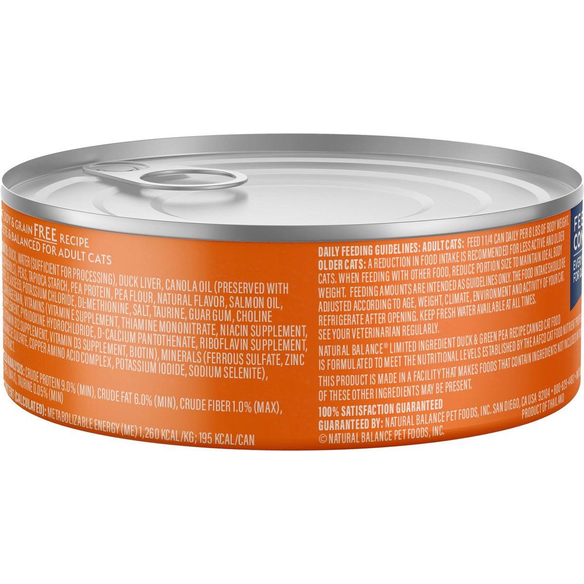 Natural Balance L.I.D. Limited Ingredient Diets Duck & Green Pea Formula Grain-Free Canned Cat Food - 156g - Canned Cat Food - Natural Balance - PetMax Canada