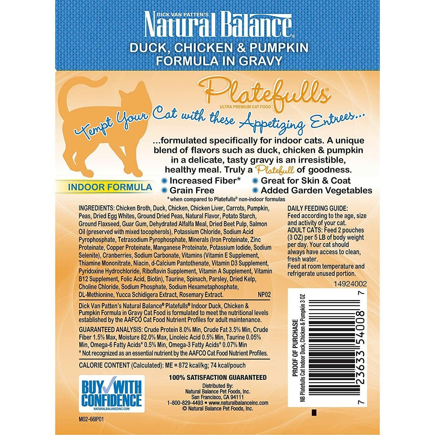 Natural Balance Platefulls Indoor Duck, Chicken & Pumpkin Wet Cat Food - 85g - Canned Cat Food - Natural Balance - PetMax Canada