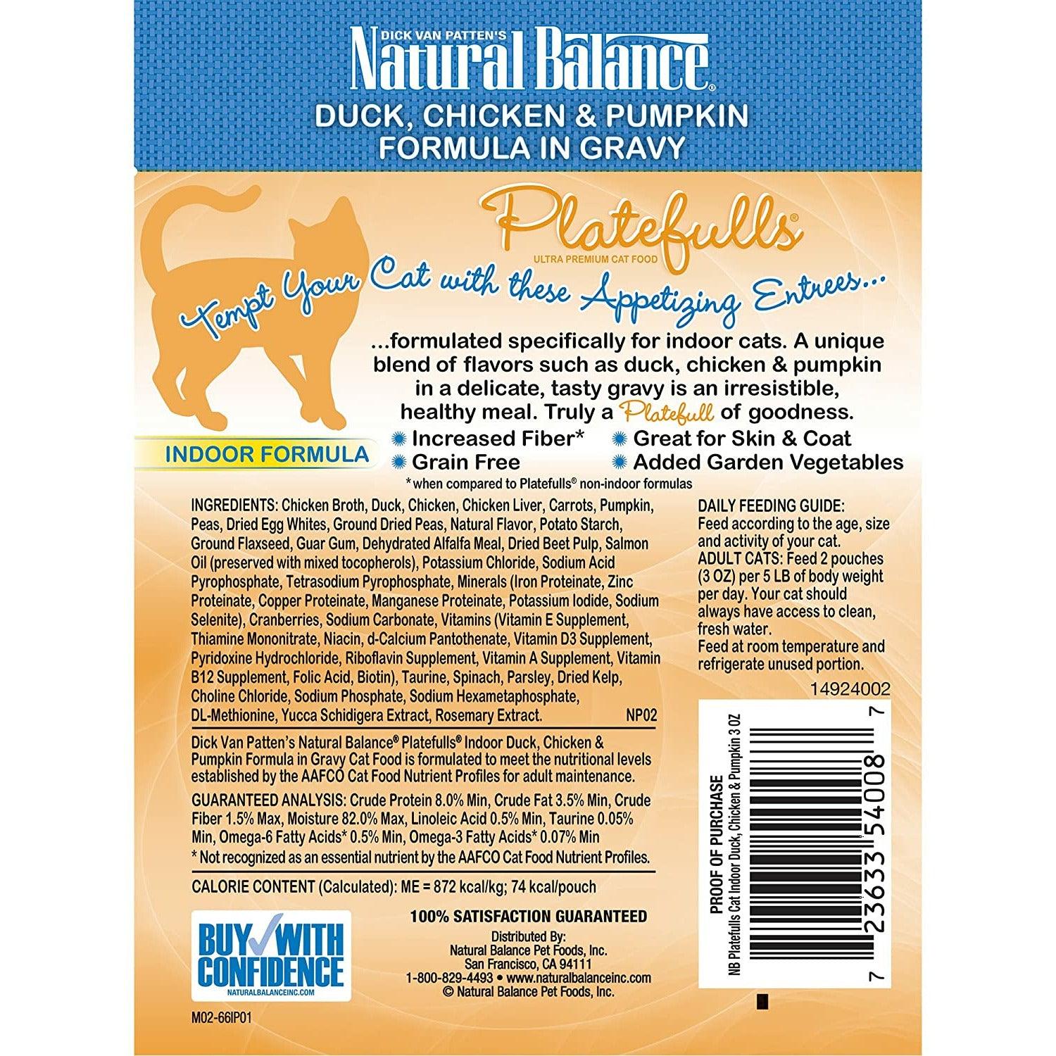 Natural Balance Platefulls Indoor Duck, Chicken & Pumpkin Wet Cat Food - 85g - Canned Cat Food - Natural Balance - PetMax Canada